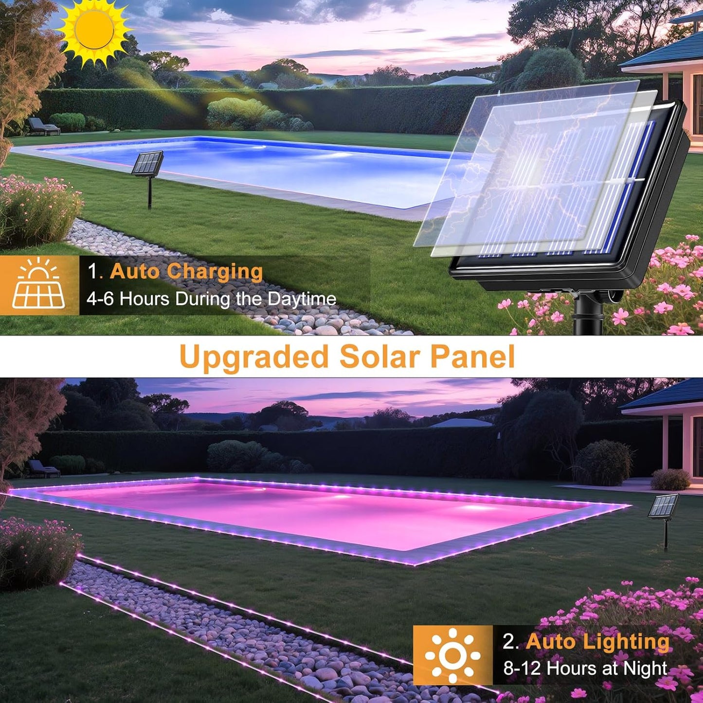 33FT 135 LED Solar Rope Lights Outdoor Waterproof, Pink Solar String Lights for Outside 8 Modes, Solar Powered Fairy Light for Pool Backyard Trampoline Patio Garden Tree Decorations