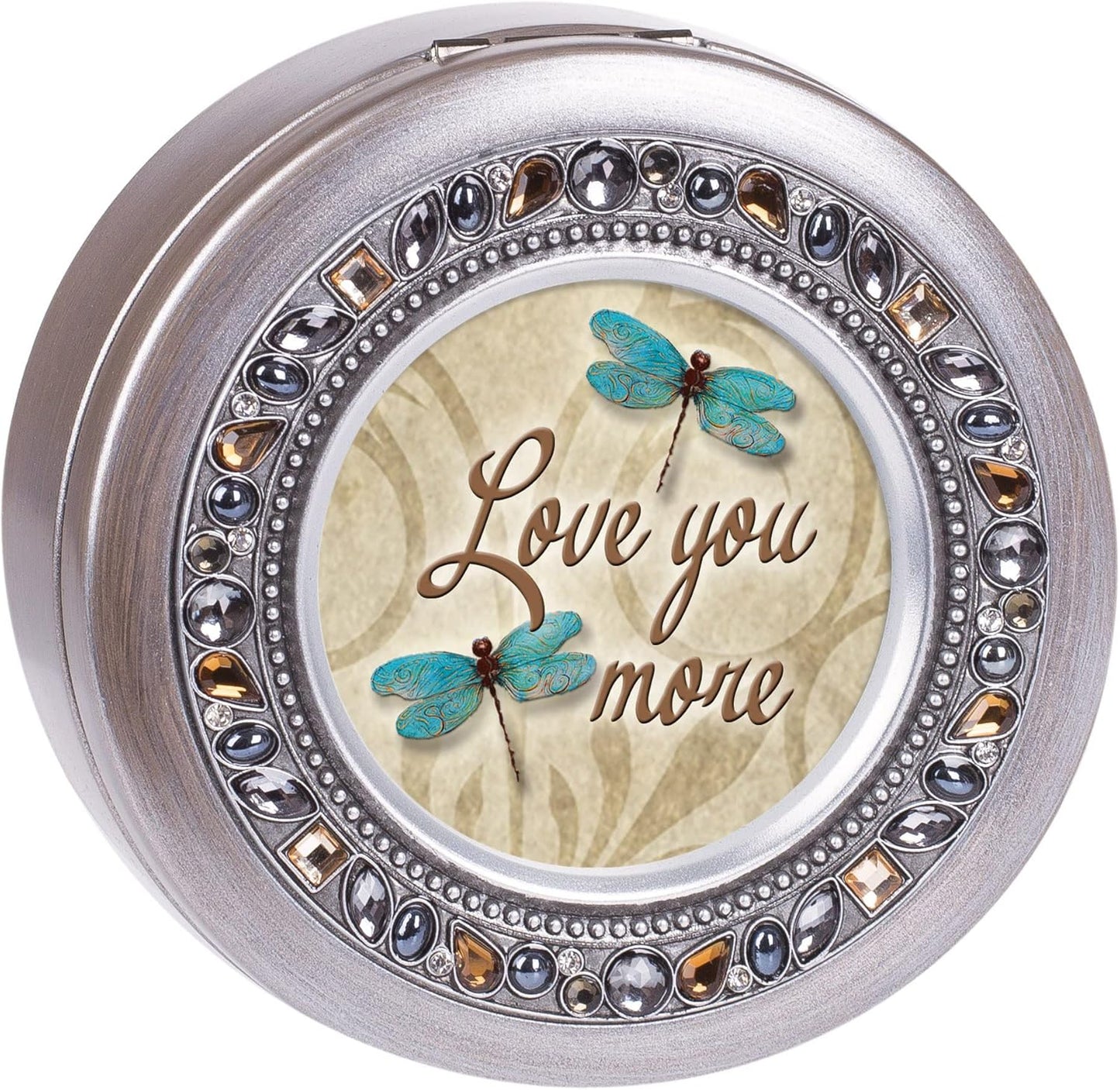 Cottage Garden Love You More Dragonfly Jeweled Pewter Colored Round Mu