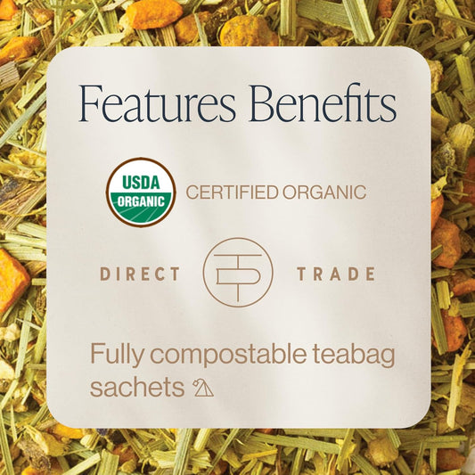 Rishi Tea Turmeric Ginger Herbal Tea | USDA Organic Direct Trade Sachet Tea Bags, Certified Kosher, Caffeine Free Ayurvedic Tea Blend, Immune Support with Citrus for Taste | 15 Count (Pack of 1)