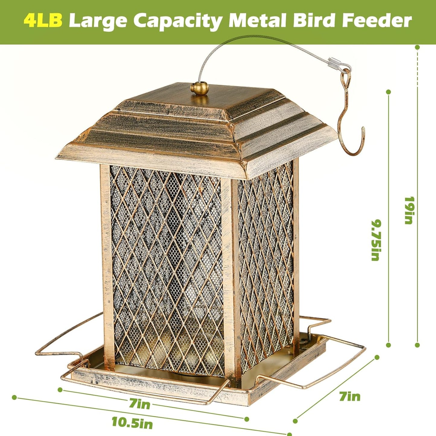 Bird Feeder, Heavy Duty Metal Bird Feeders for Outdoor Hanging, Large Capacity Wild Birdfeeder Lantern Shape Hold 4 LB Seed, Easy to Fill