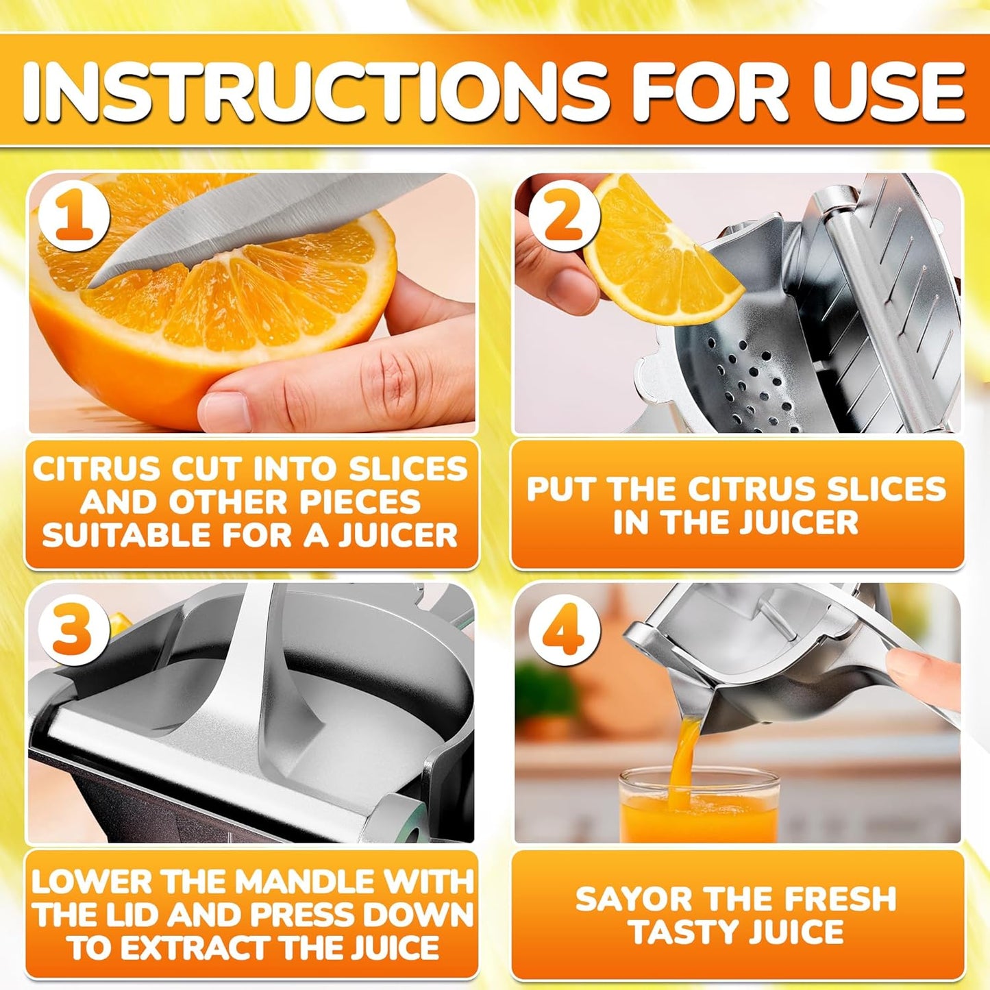 Fruit Juice Squeezer Handheld Aluminum Alloy - Manual Juicer Hand Press, Non-Slip Ergonomic Handle, Easy to Use & Clean, 0.6 L Capacity - Great Bar Juicer for Citrus, Pomegranate, and Other Fruits