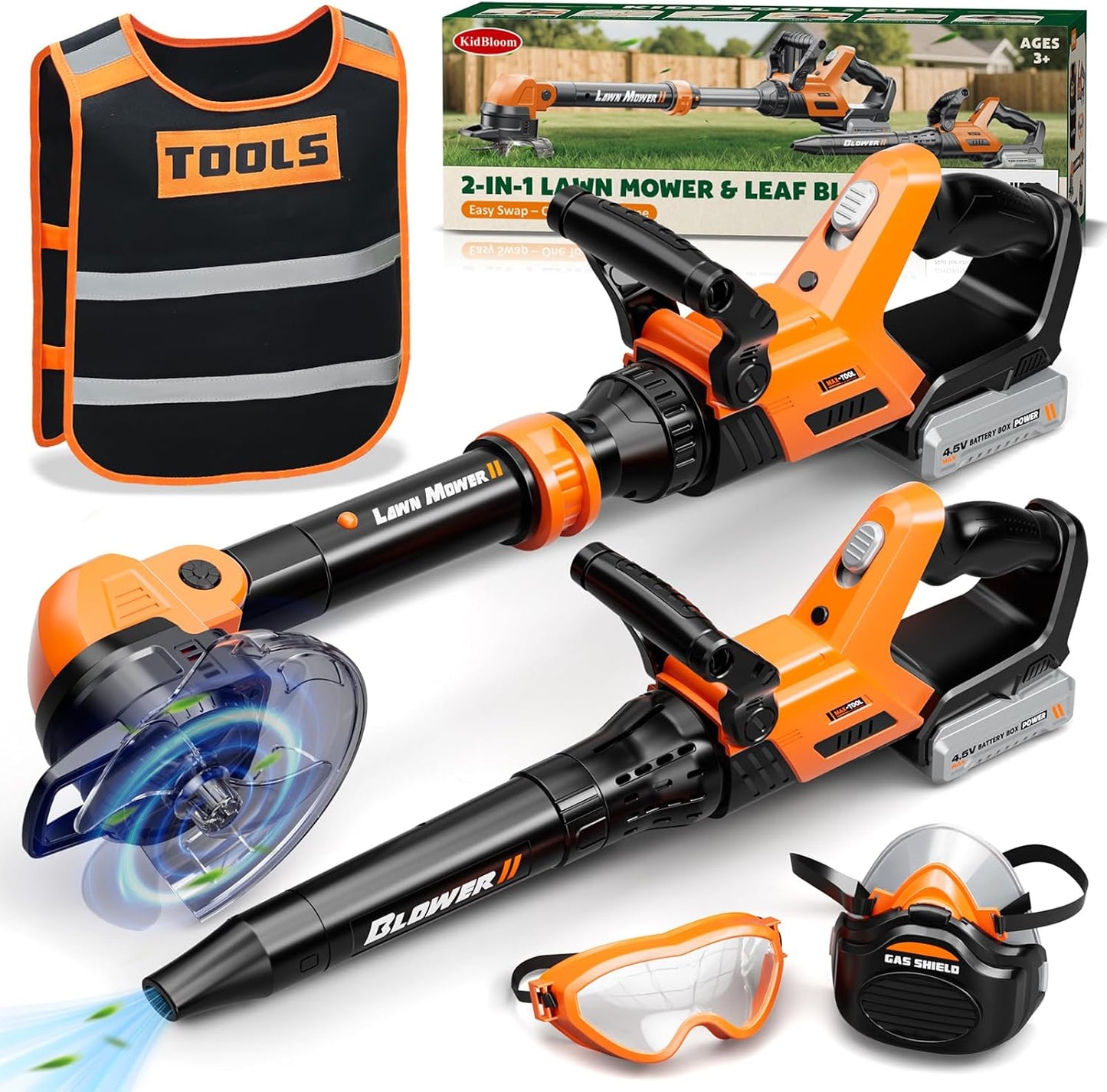 KidBloom Kids Gardening Tools Set with Vest, 2-in-1 Kids Lawn Mower & 