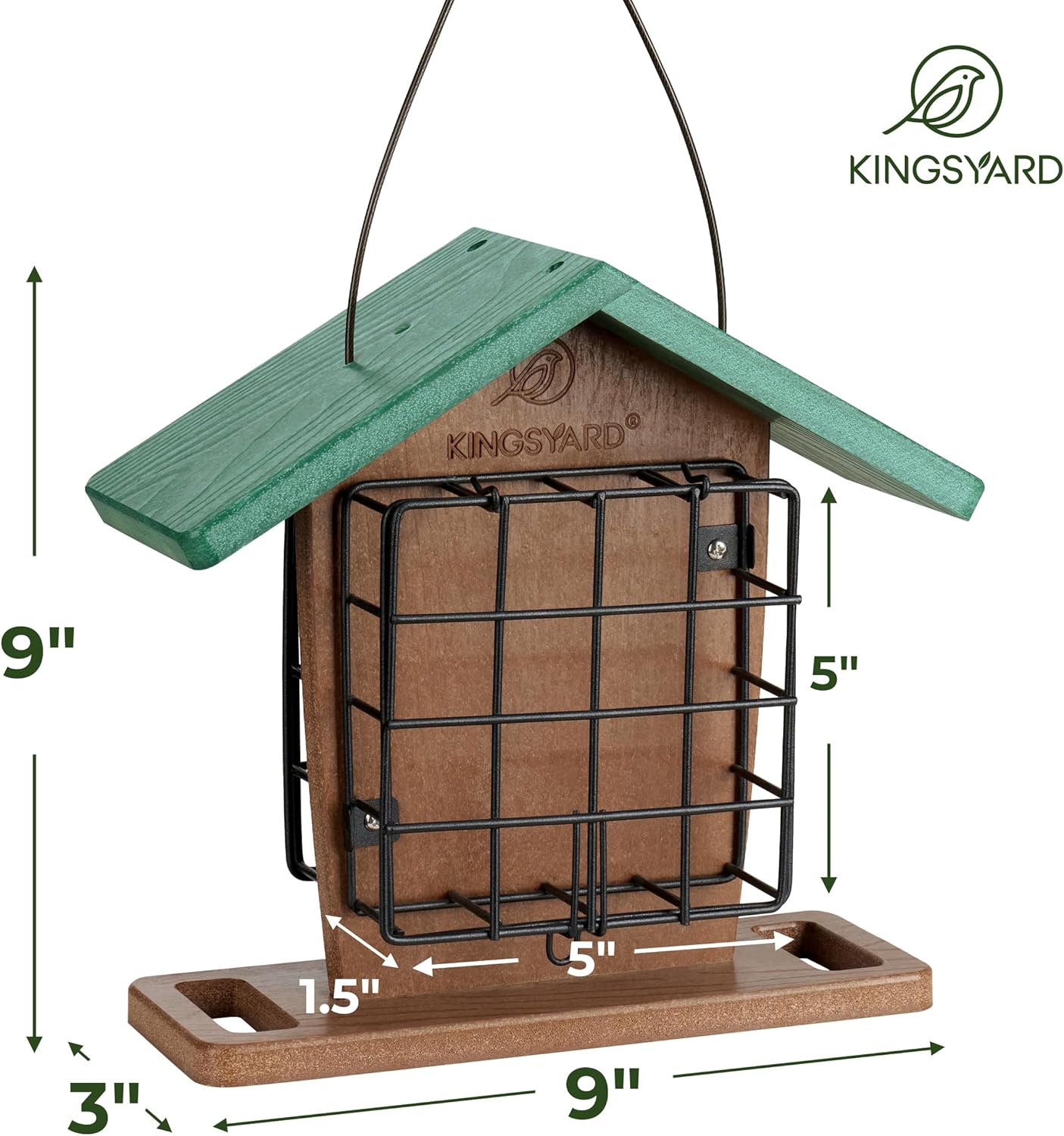 Kingsyard Recycled Plastic Double Suet Feeder with Rainproof Roof & Pe