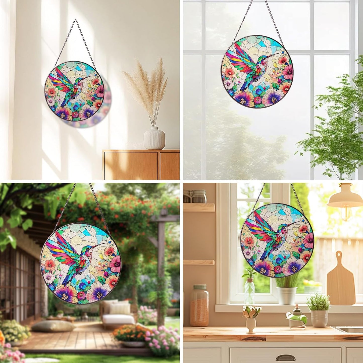 Suncatchers for Windows Hanging, with Colorful Colors Lifelike Design,8 Inches Hummingbird Stained Glass Window Hanging Perfect for Home Decor, Hummingbird Suncatcher Gifts for Mom,Bird Lovers
