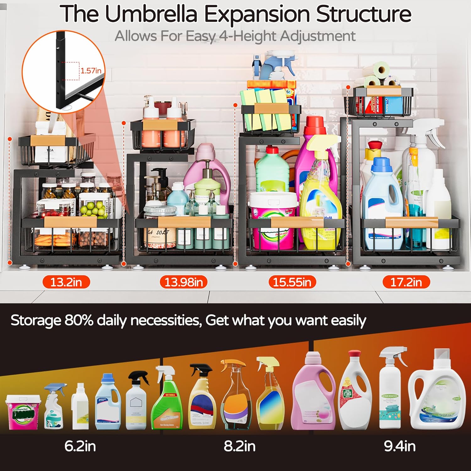 ADBIU Under Sink Organizer 2 Pack, 2 Tier Pull Out Cabinet Organizer w