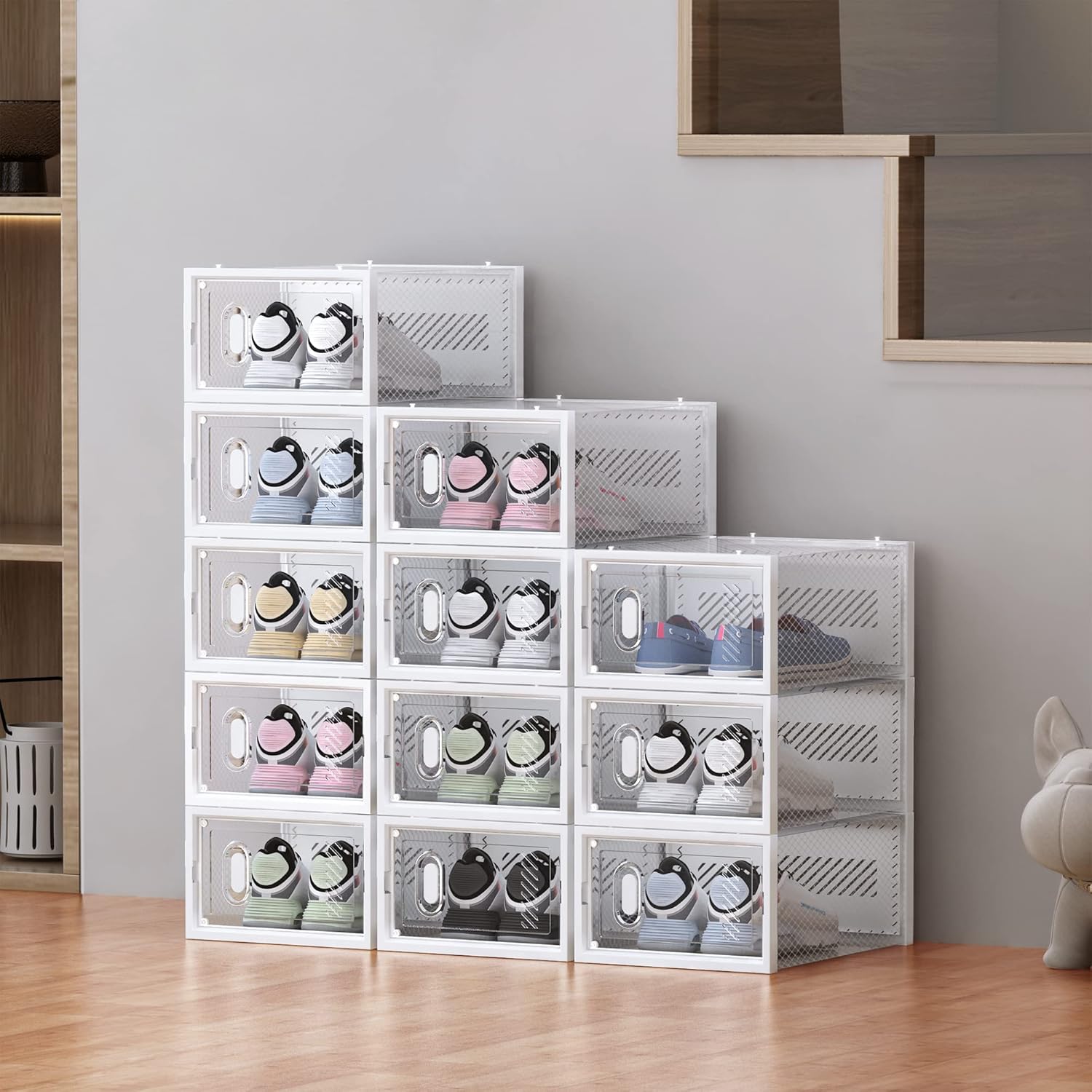Shoe Storage, 12 Pack Shoe Organizer for Closet, Shoe Boxes Clear Plas