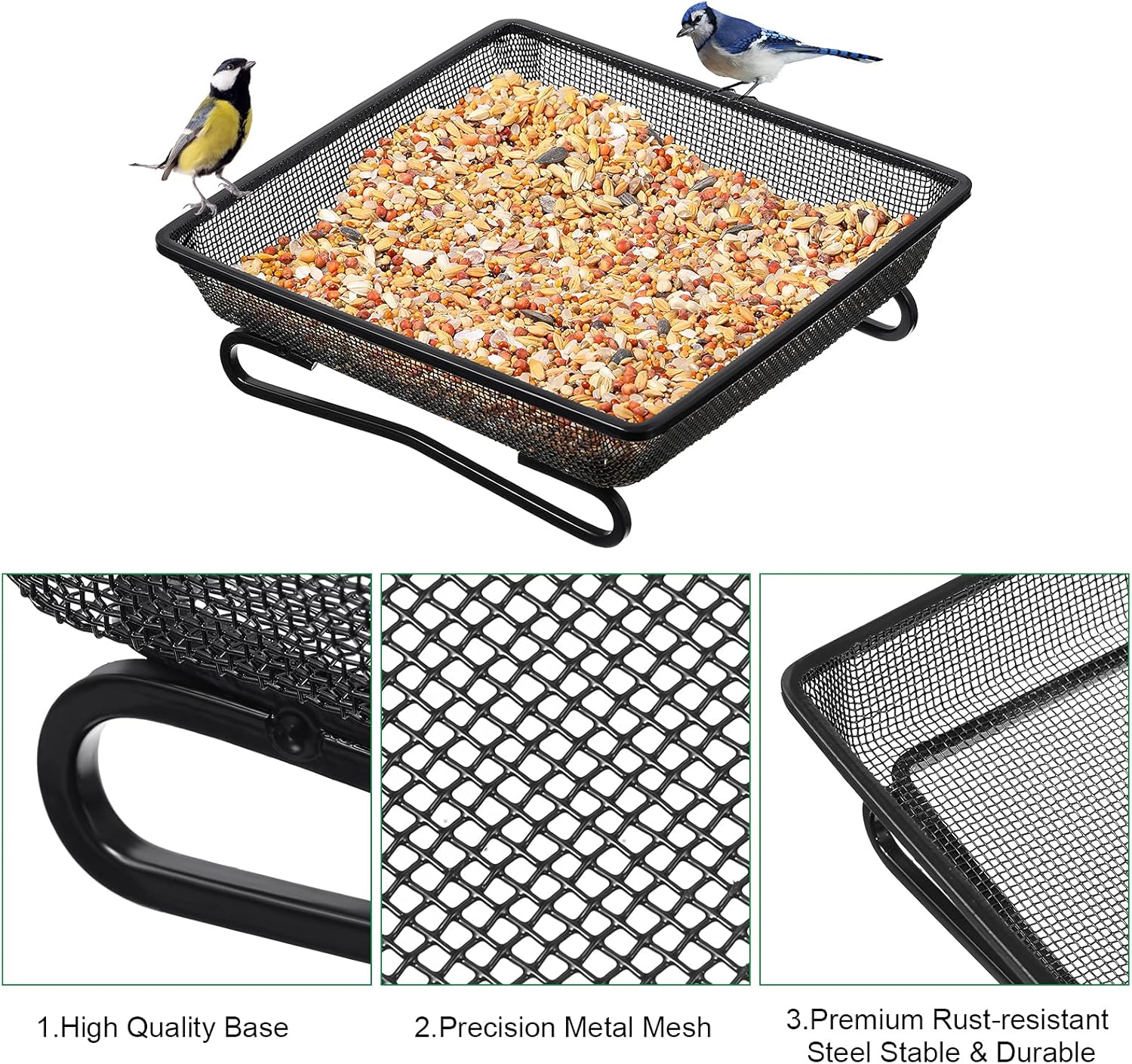 2 Pcs Deck Railing Bird Feeder Tray for Balcony 7 x 7 x 2 Inch Compact