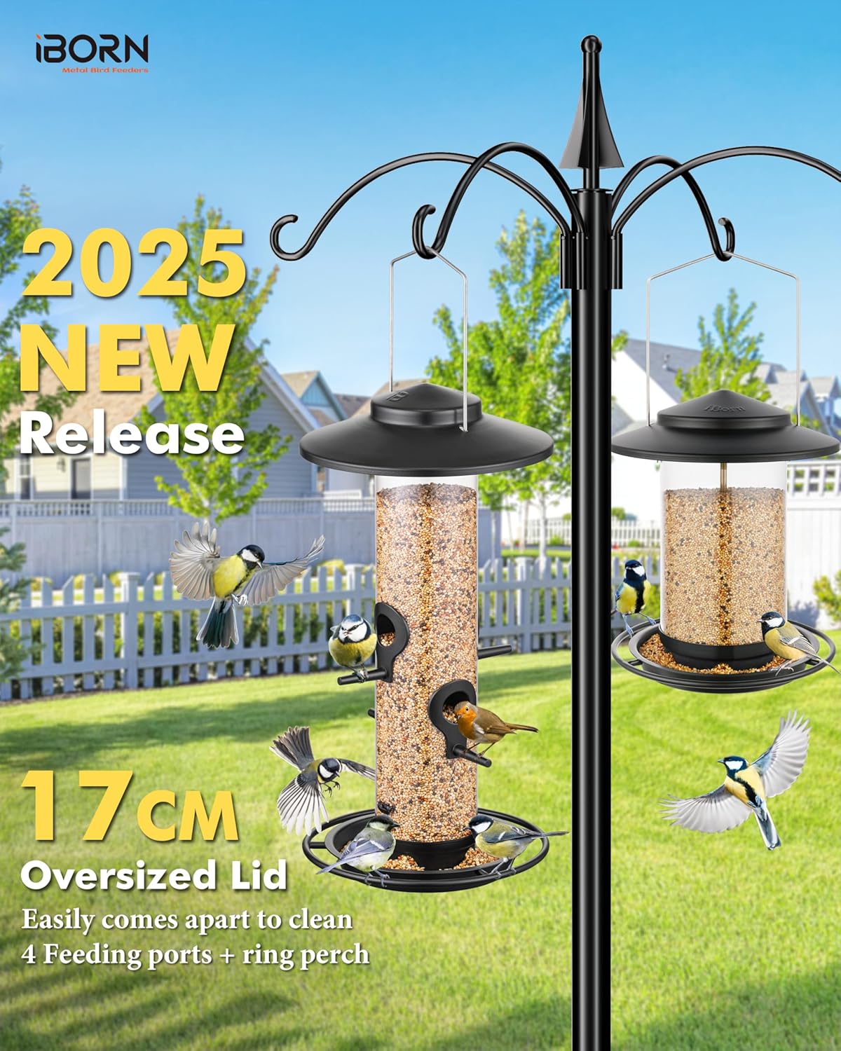 iBorn Metal Bird Feeders for Outdoors, 2LB Bird Seed Feeder 17cm Large