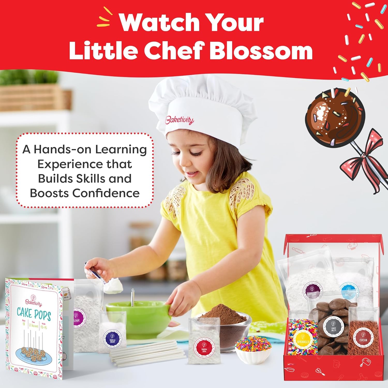 Baketivity DIY Cake Pop Baking Kit for Kids - Premeasured Ingredients,