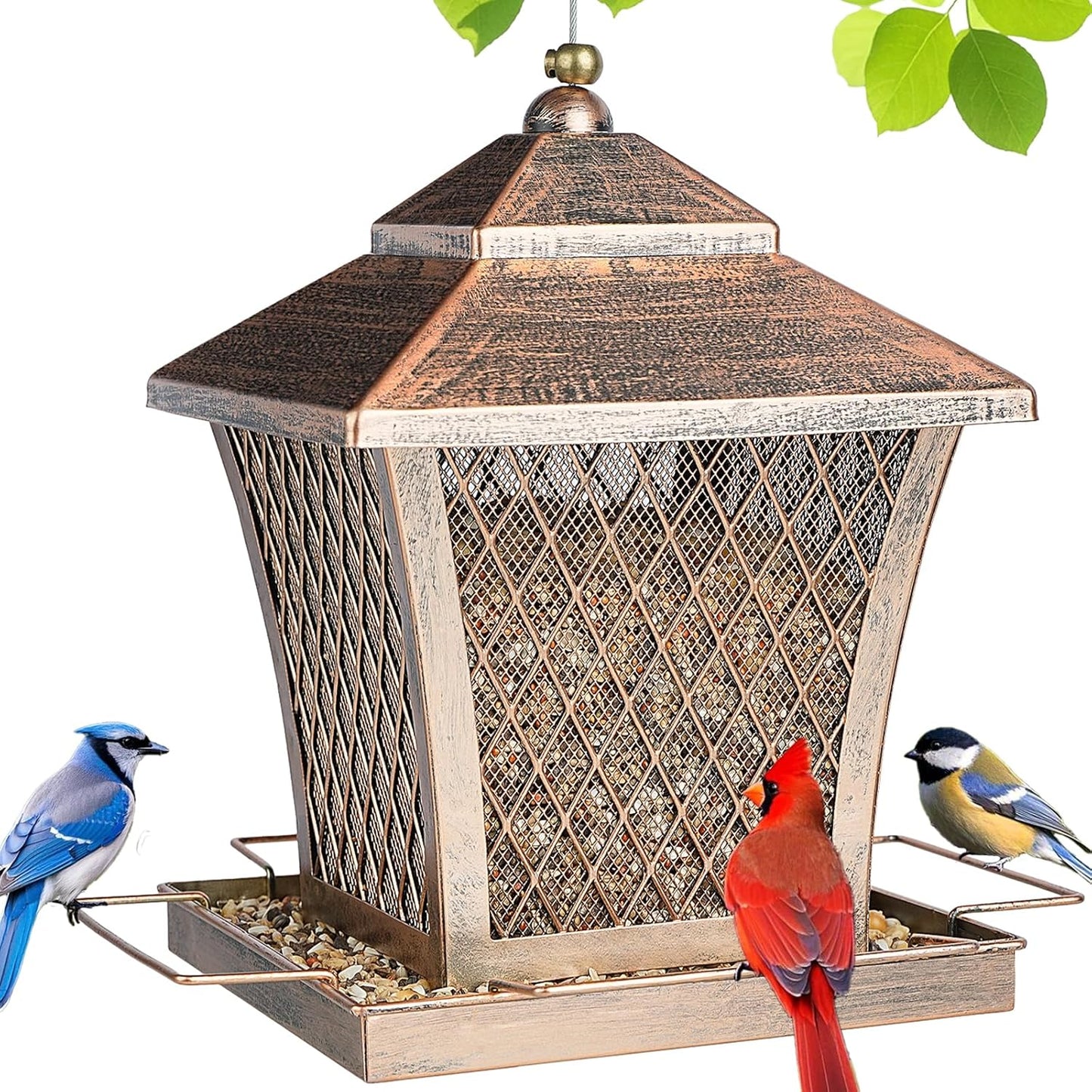 MYITYARD Bird Feeder for Outdoors Hanging, 4 lbs Large Capacity Metal Wild Bird Feeders - Vintage Bronze Finish Rust-Resistant Birdfeeder for Garden Yard Balcony Decor, Easy Fill, Thickened