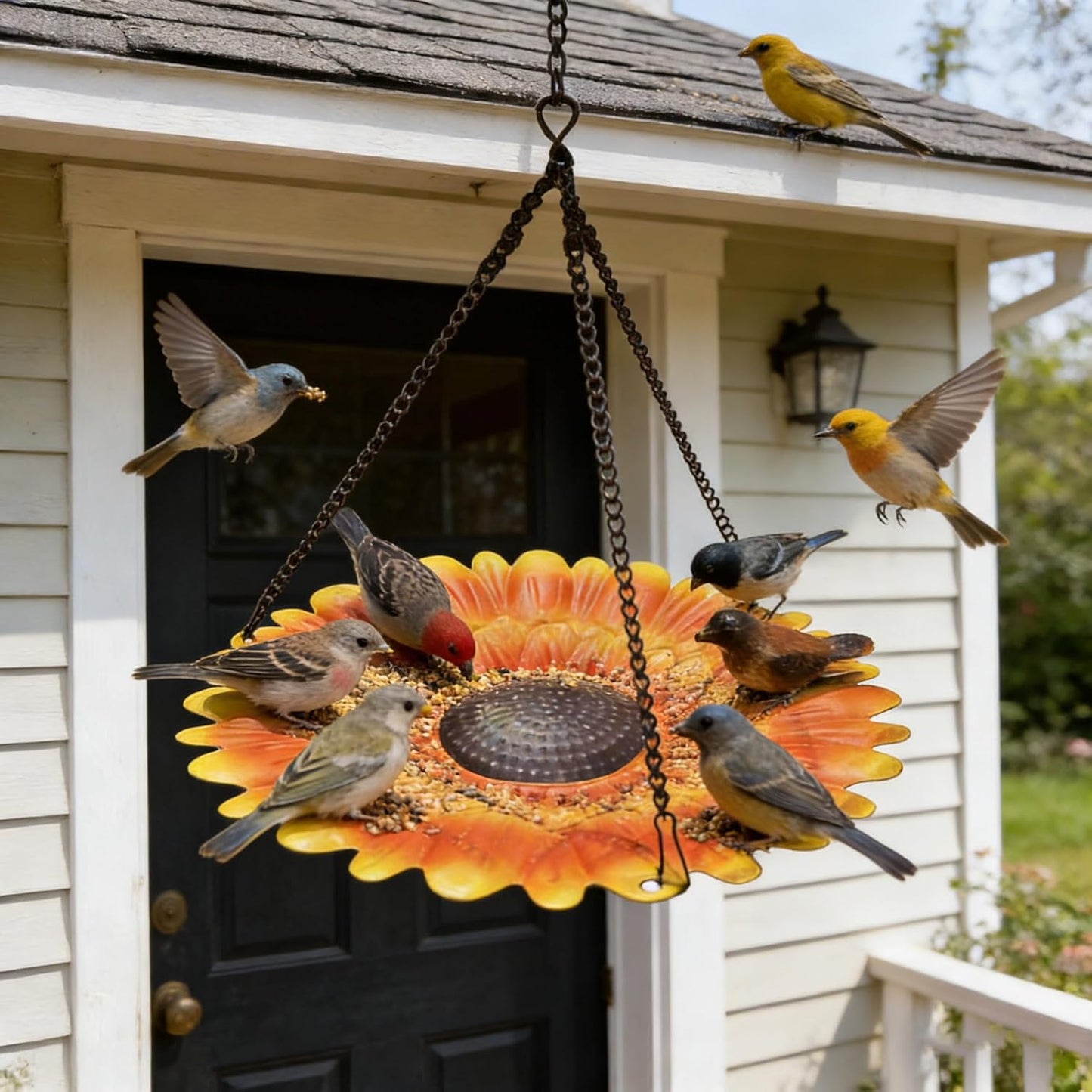 Sunflower Shape Metal Hanging Bird Feeder for Outdoors - 8.46 Inch Birdbath Bird Water Bowl Bird Feeders for Outside, Garden, Lawn Yard Decor