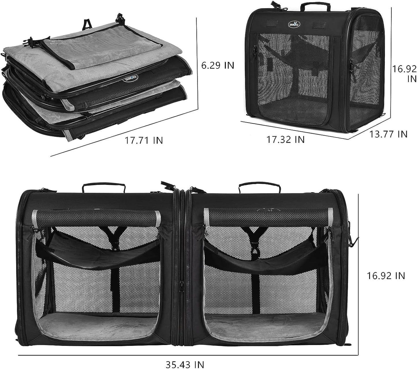Portable 2-in-1 Pet Carrier for Medium Dogs Large Cat Carrier for 2 Ca
