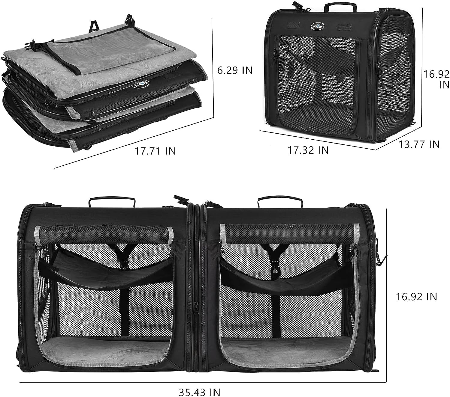 Portable 2-in-1 Pet Carrier for Medium Dogs Large Cat Carrier for 2 Ca