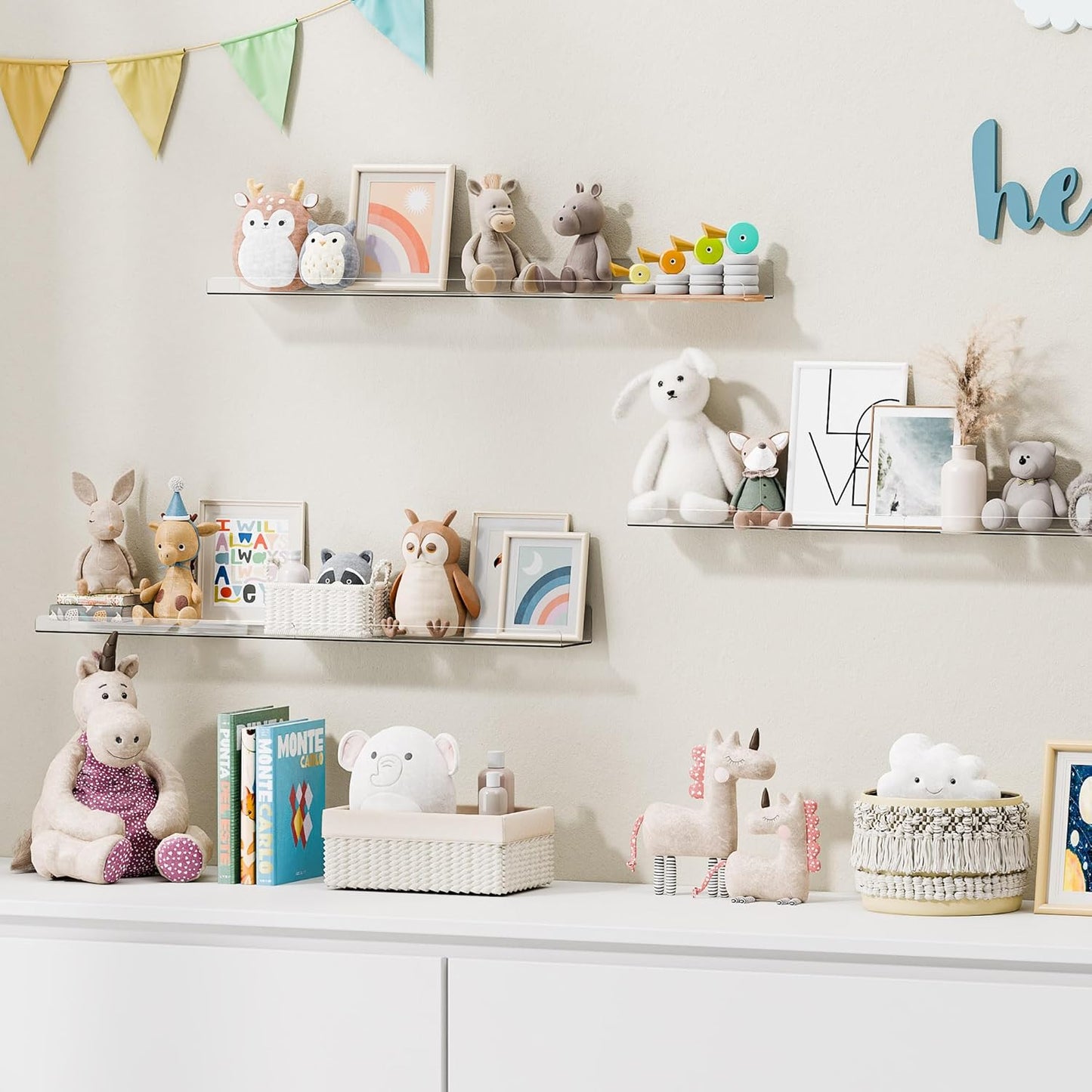 upsimples 6 Pack Acrylic Shelves for Wall Storage, 15" x 4“ Floating B