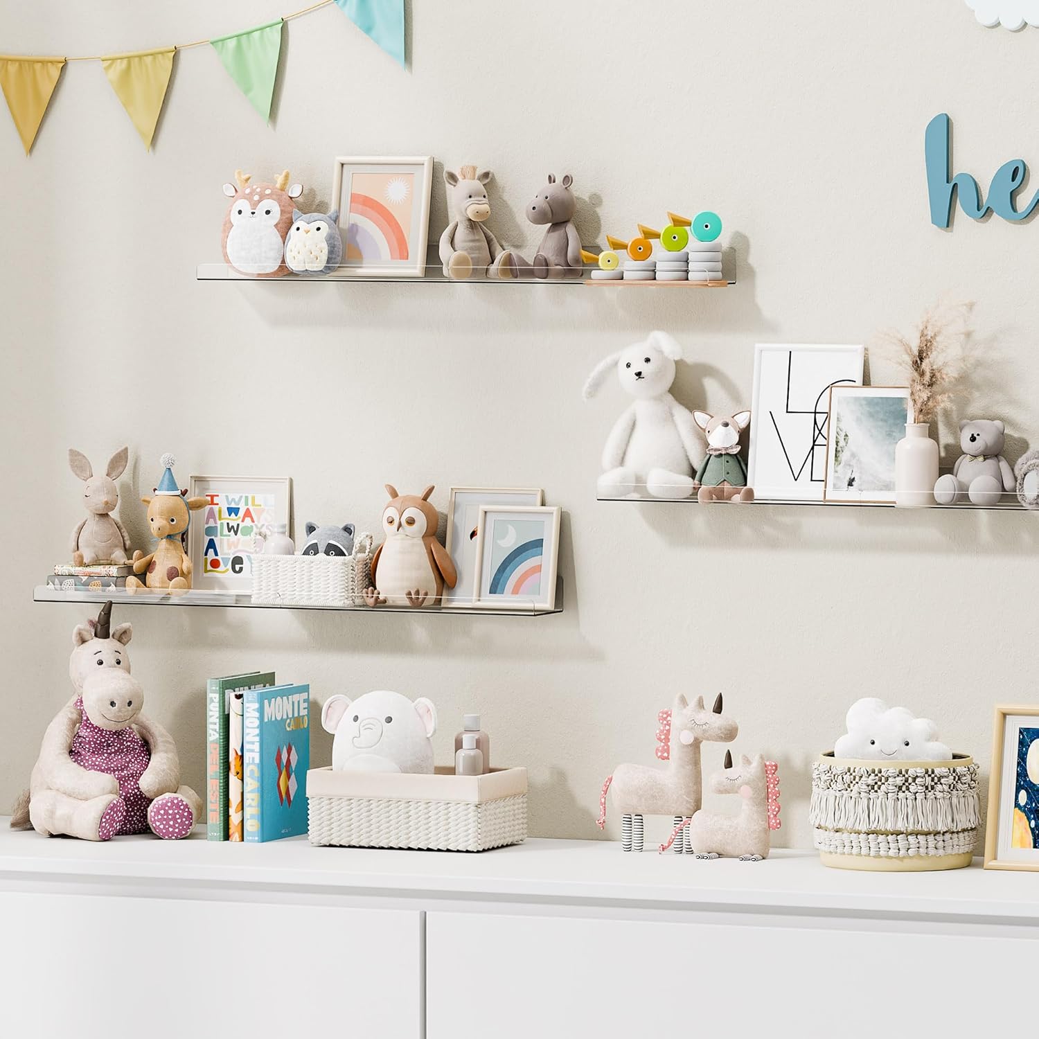 upsimples 6 Pack Acrylic Shelves for Wall Storage, 15" x 4“ Floating B