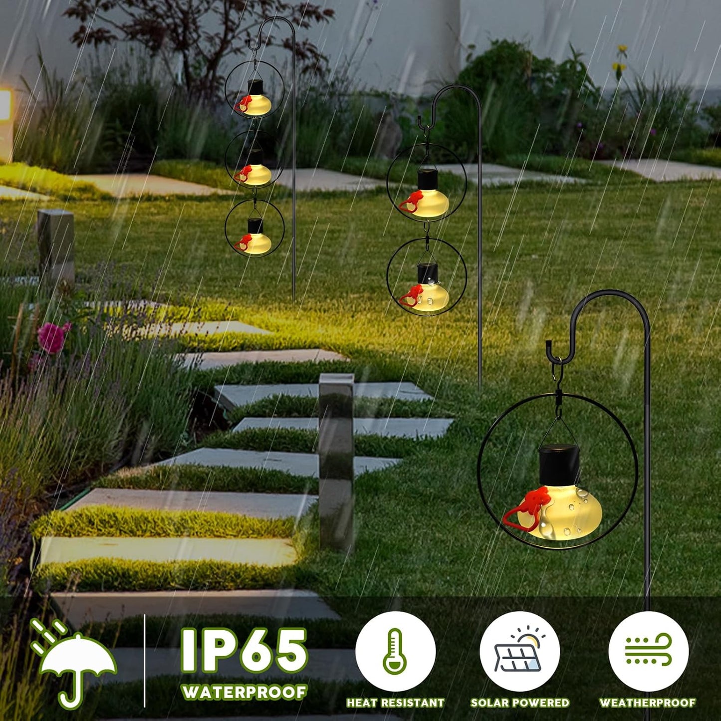 6 Pack Solar Hummingbird Feeders for Outdoors,Solar Hanging Lights Waterproof,Glass Hummingbird Feeder Individual or Chain Hanging,Garden Decor for Outside(Frosted Clear)