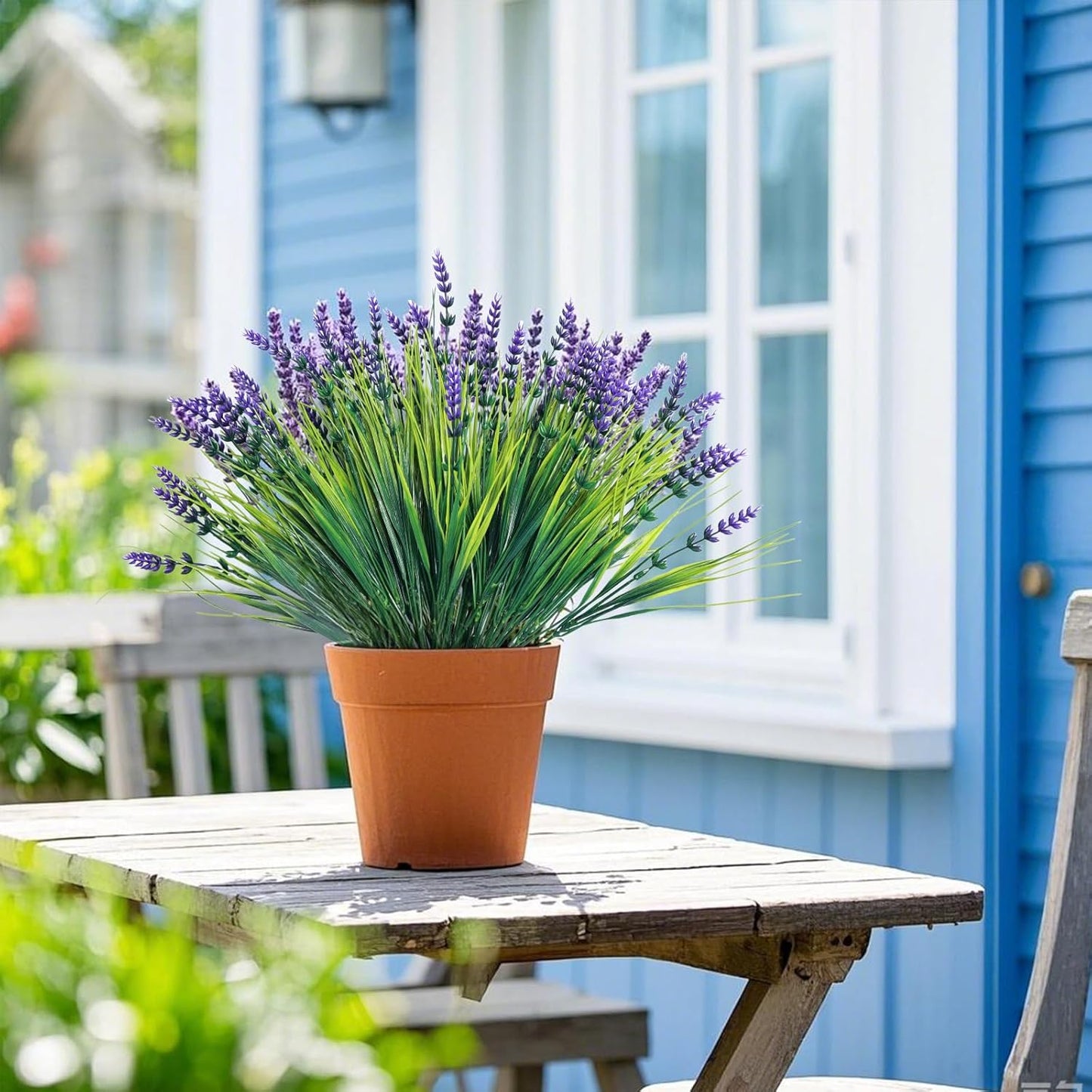 Fumwase 12 Bundles Artificial Plants Flowers for Outdoors Fake Monkey Grass No Fade Artificial Shrubs Bushes Greenery 14.2" Plastic Plants for Garden Home Front Porch Decor (Purplecolor)