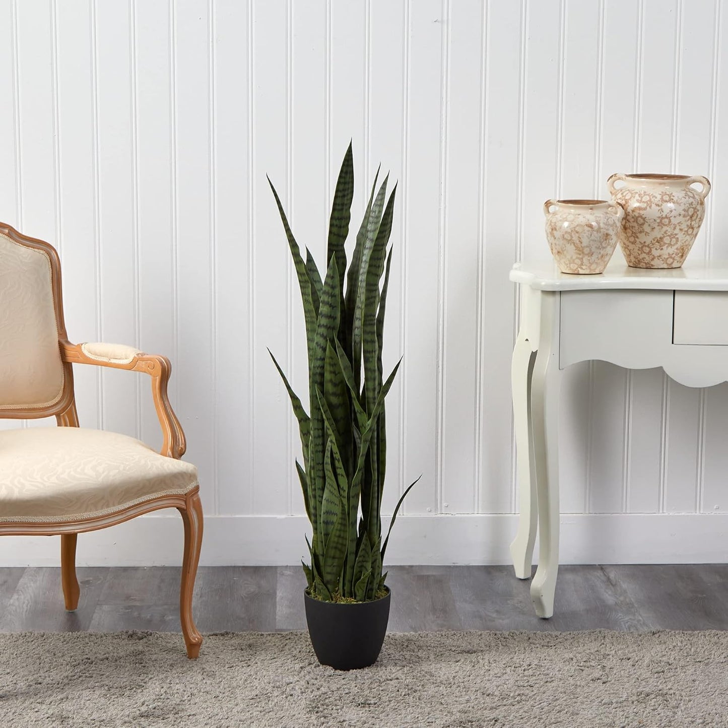 Nearly Natural 46in Artificial Snake Plant, Sansevieria Faux Greenery for Indoor Home Office Decor