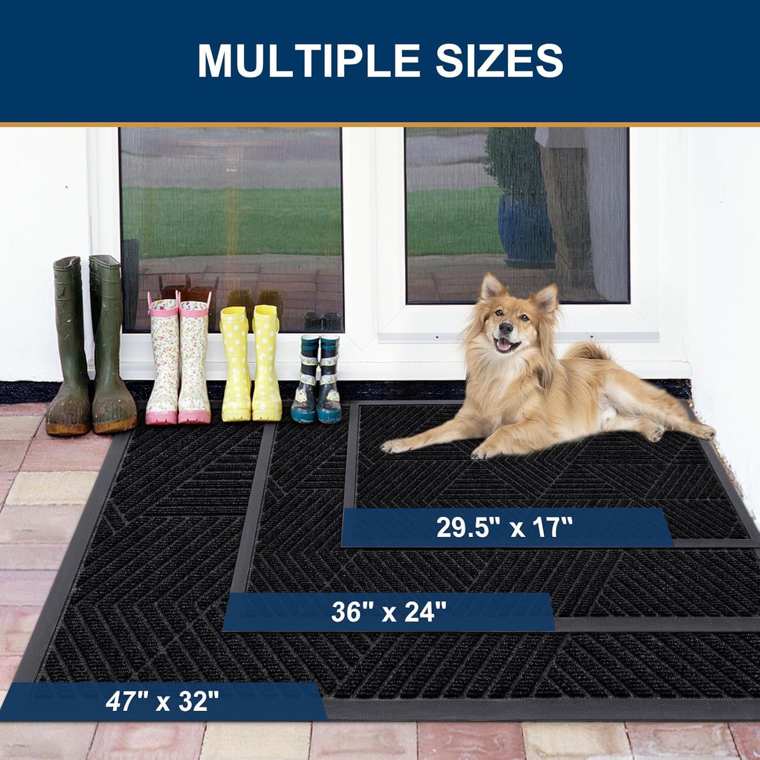 Smiry Front Door Mat Outside Entrance, Heavy Duty Sturdy Natural Rubbe
