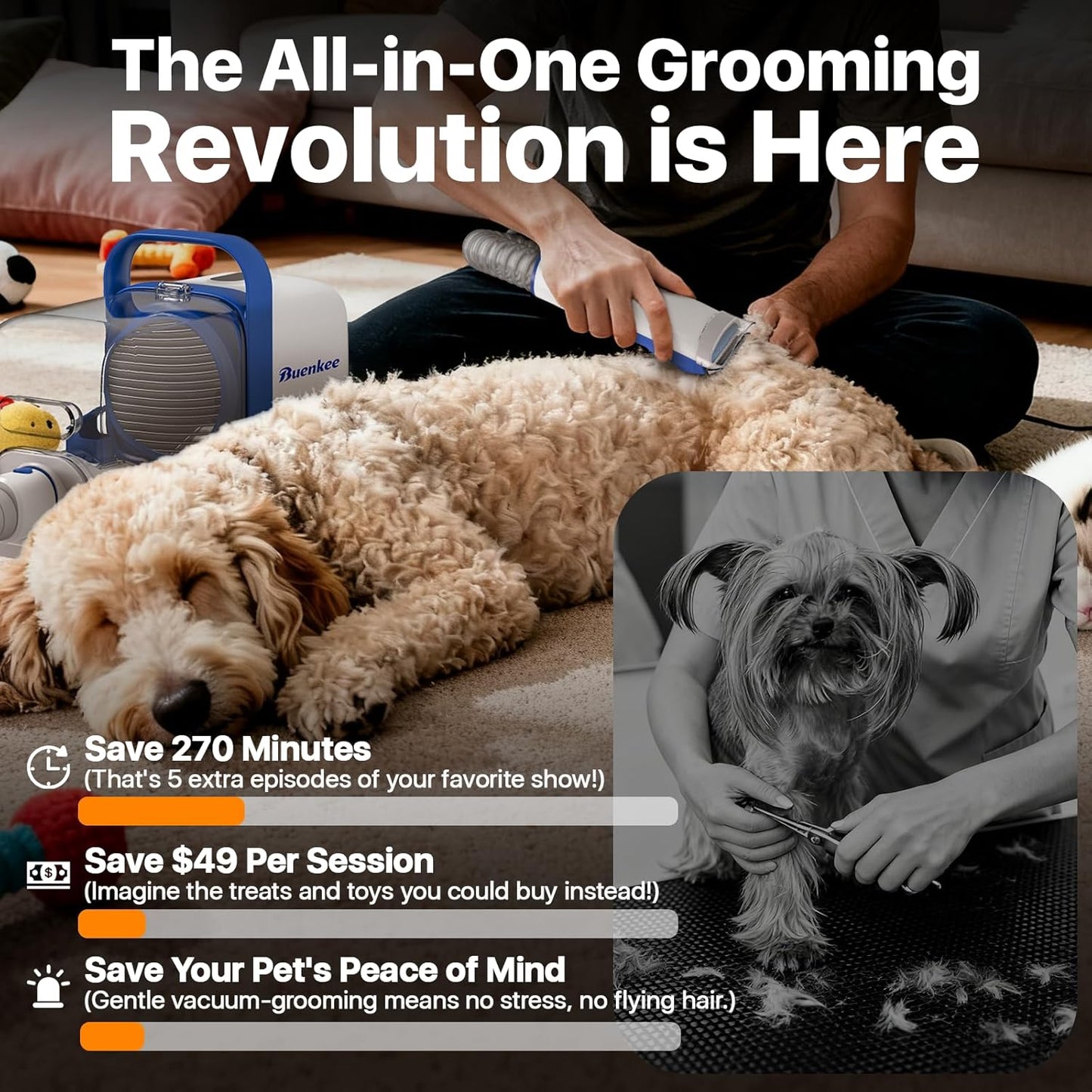 Dog Grooming Kit with Vacuum, 15000Pa Pet Hair Clipper and Shedding Br