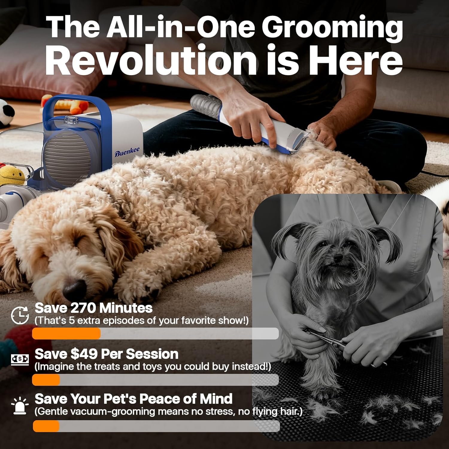 Dog Grooming Kit with Vacuum, 15000Pa Pet Hair Clipper and Shedding Br