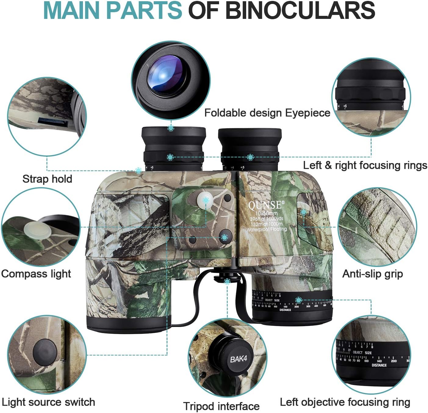 10X50 Marine Binoculars for Adults, Waterproof Binoculars with Rangefi