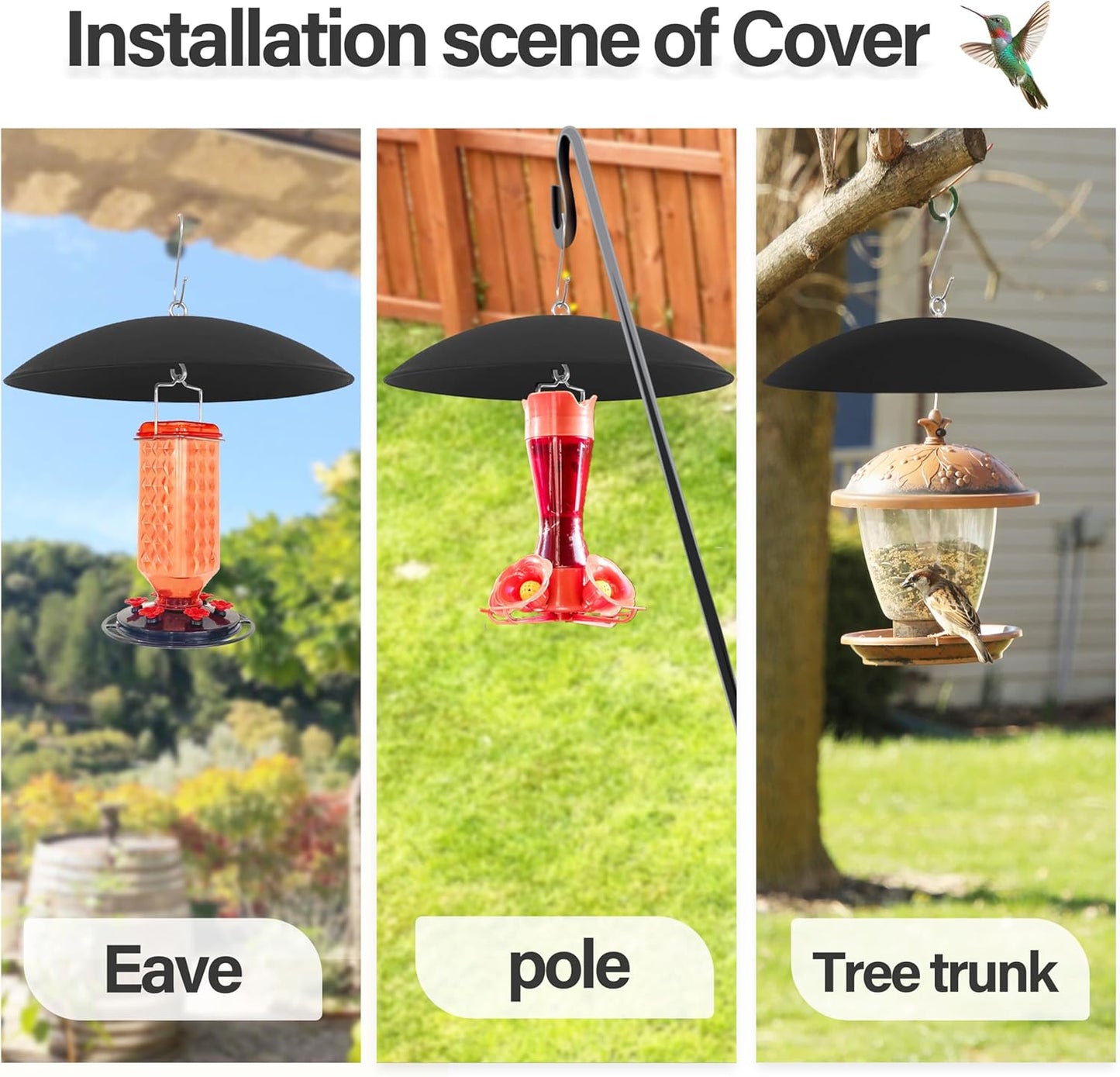 13" Bird Feeder Rain Guard, Hummingbird Feeders Shade Dome Cover, Hanging Baffle for Bird Feeder Pole,Smart Birds Feeder Umbrella (Black), 1 Pack
