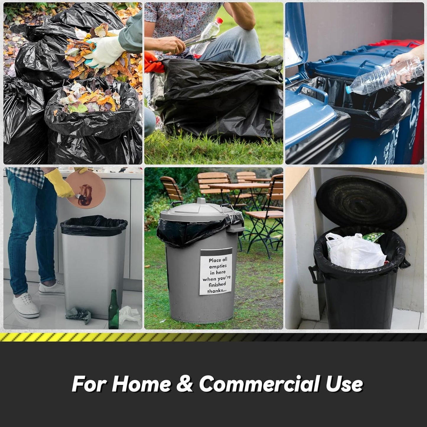 100 Count 55-60 Gallon Trash Bags, Sturdy & Tear-Resistant Commercial Can Liners 55 Gallon, Large Garbage Bags, Large Black Trash Bags for Commercial, Lawn and Leaf Bags
