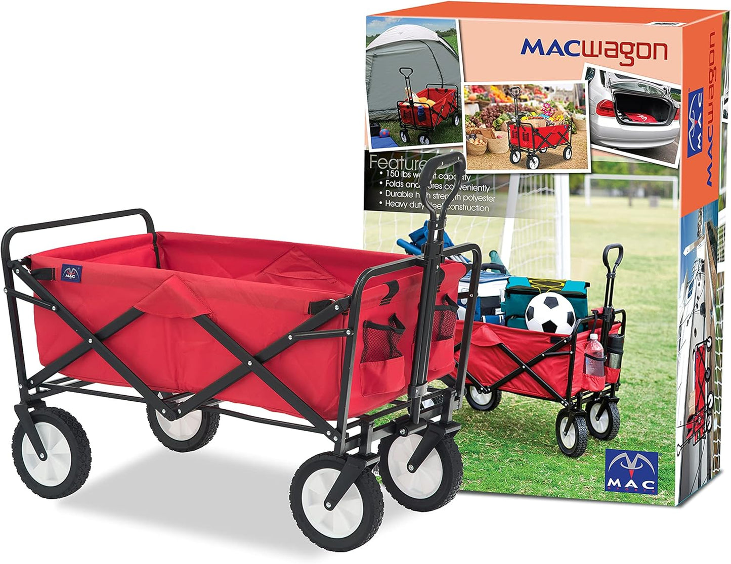 Mac Sports Mac Wagon (WTC-118) Pink & Heavy Duty Steel Frame Collapsible Folding 150 Pound Capacity Outdoor Camping Garden Utility Wagon Yard Cart, Red