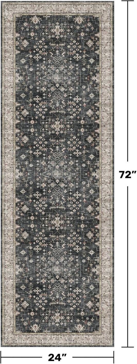 Black Boho Washable 2x6 Runner Rugs for Hallway Kitchen Bedroom Beside