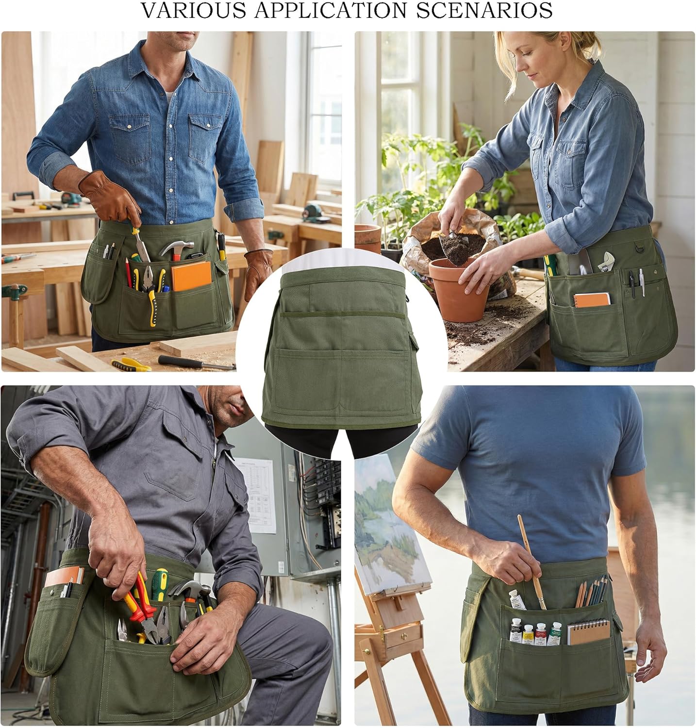 Nanxson Tool Apron Half Canvas Apron With Muti-Pockets for Home Garden