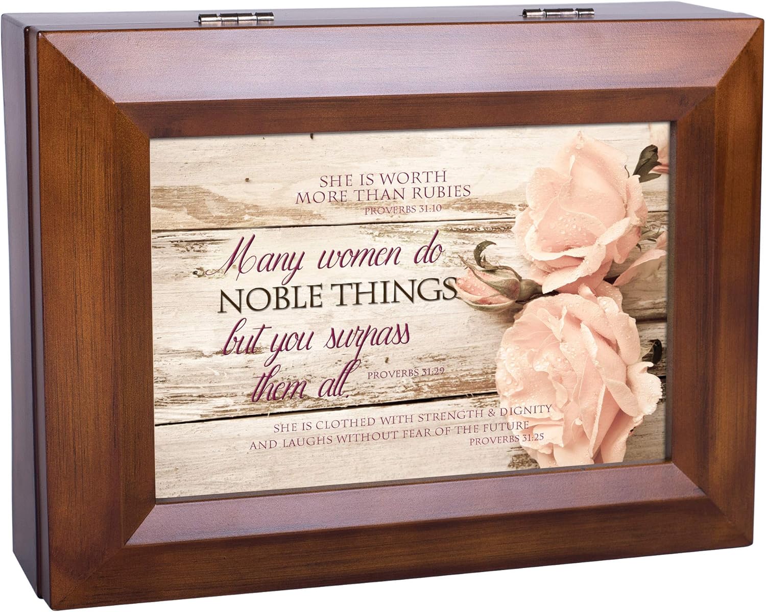 Cottage Garden Proverbs 31 Woman Distressed Wood Finish Jewelry Music 
