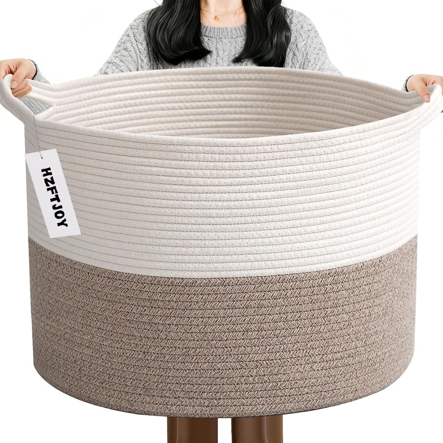 65L Large Blanket Basket,19.7" L x 19.7" W x 13" H Rope Woven Baskets 