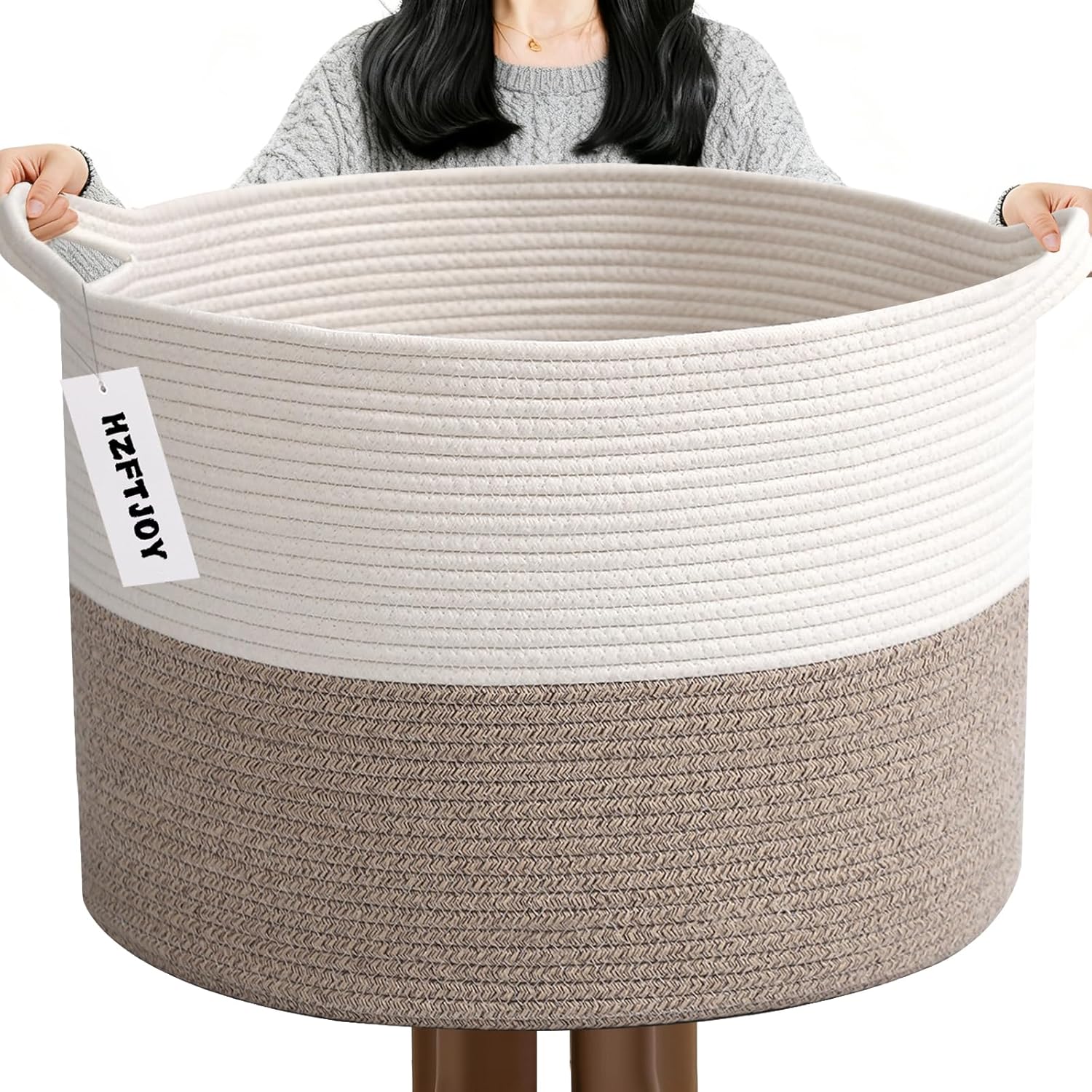 65L Large Blanket Basket,19.7" L x 19.7" W x 13" H Rope Woven Baskets 