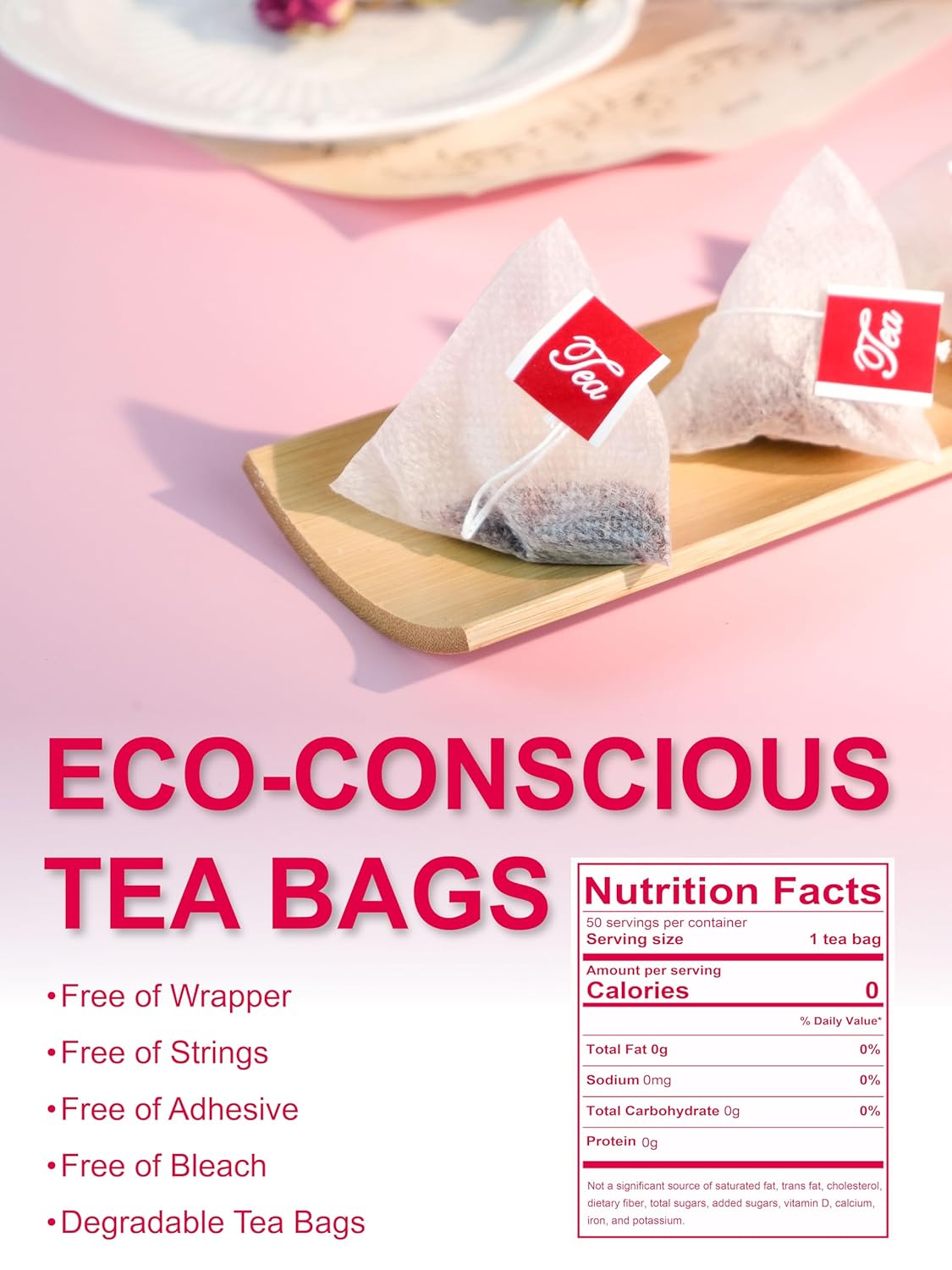 TeeLux Hibiscus Tea Bags, Natural Hibiscus Flowers Herbal Tea, Caffeine Free, Refreshing Tart Flavor, Hot & Iced Tea, 50 Count