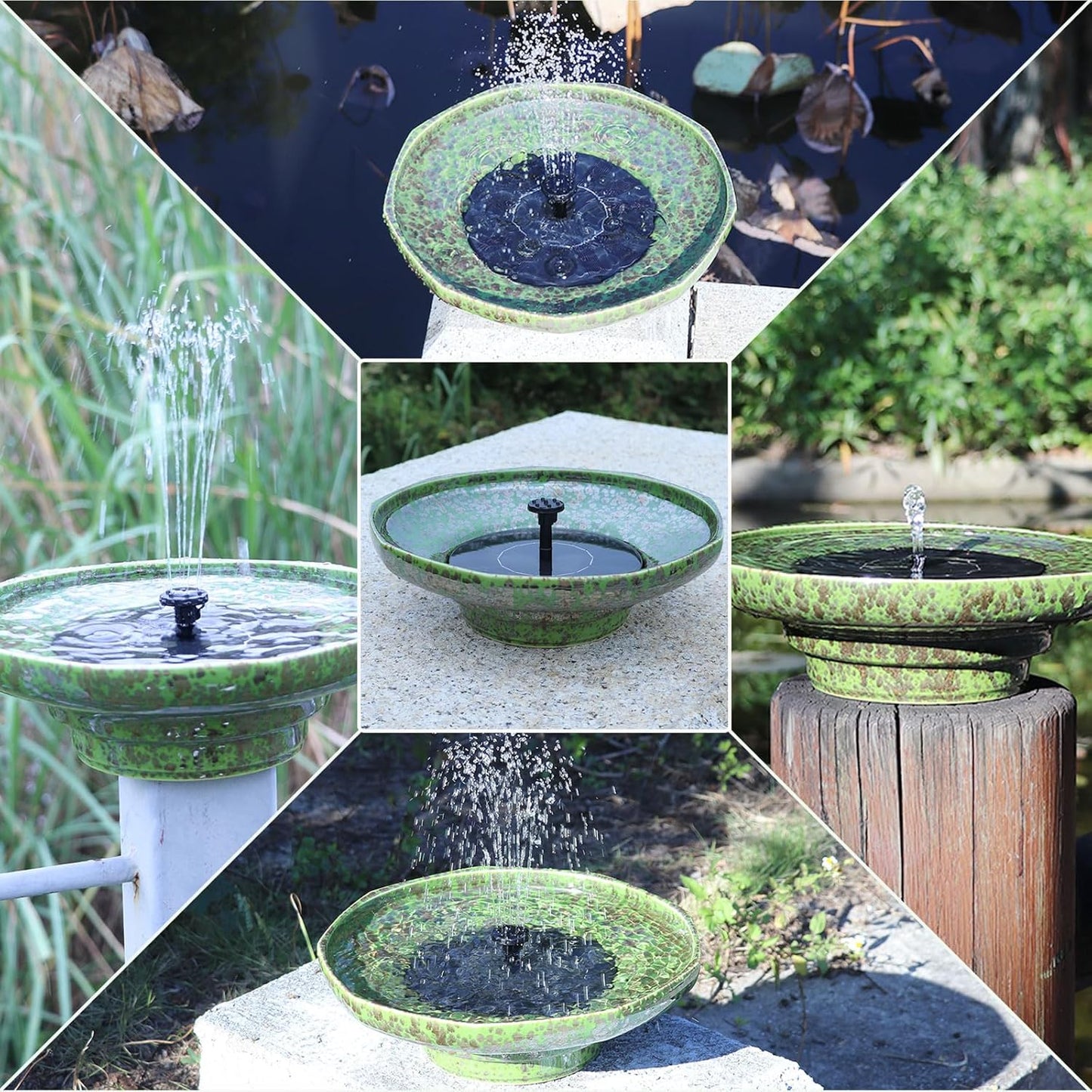 Solar Fountain Ceramic Bird Bath,Birdbaths for Outdoors,Outdoor Fountain Bird Bath,Garden and Home Décor