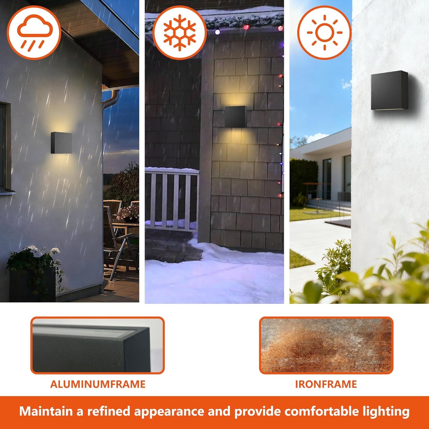Modern Outdoor Wall Light, Up Down LED Sconce in Black Aluminum, Water