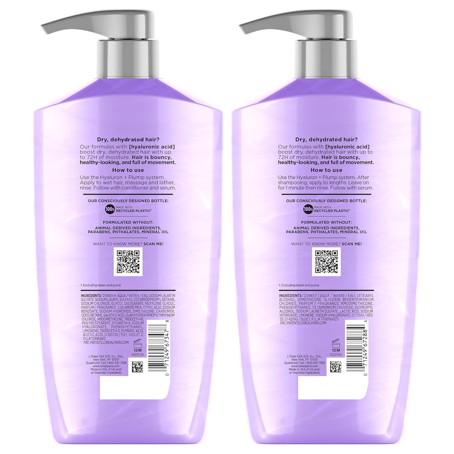 L'Oreal Paris Elvive Hyaluron Plump Shampoo and Conditioner Set for De