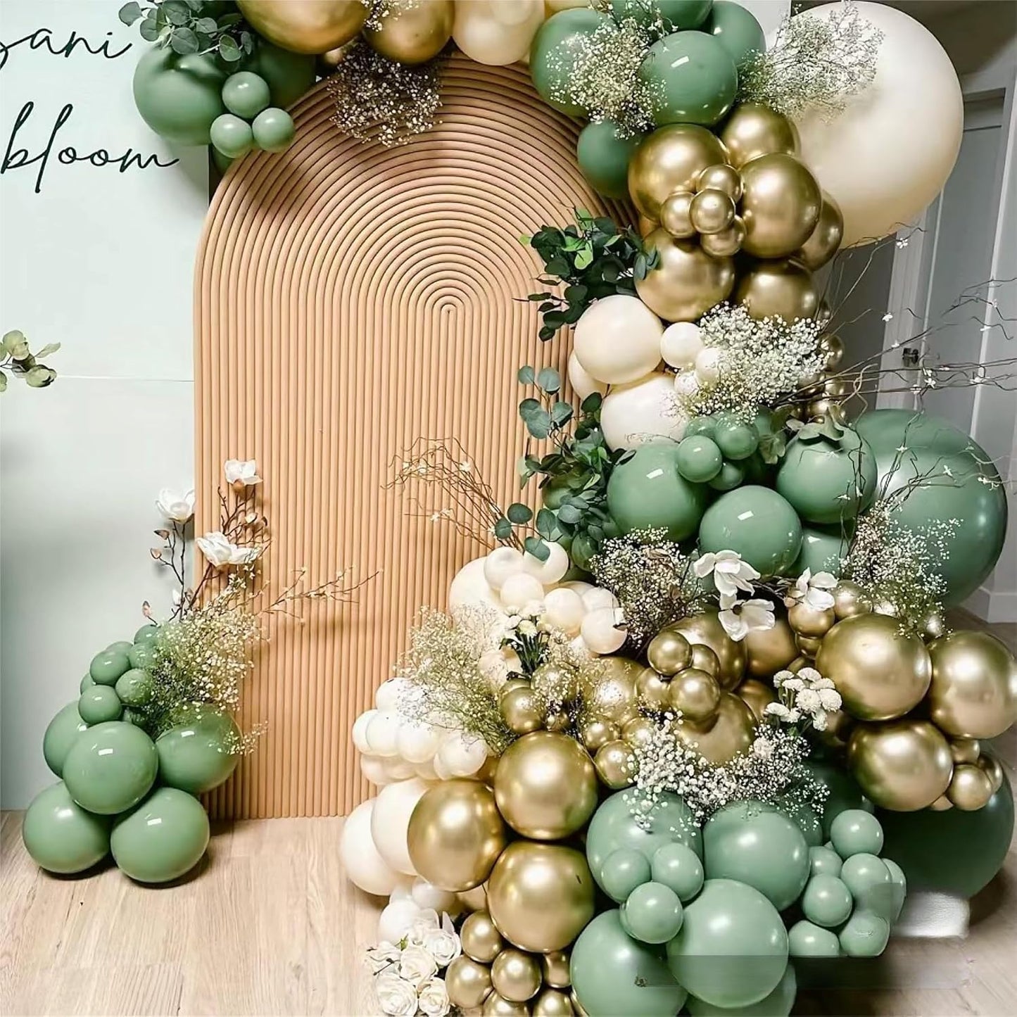 Sage Green White Gold Balloon Garland Arch Kit, 146Pcs Latex Balloons 