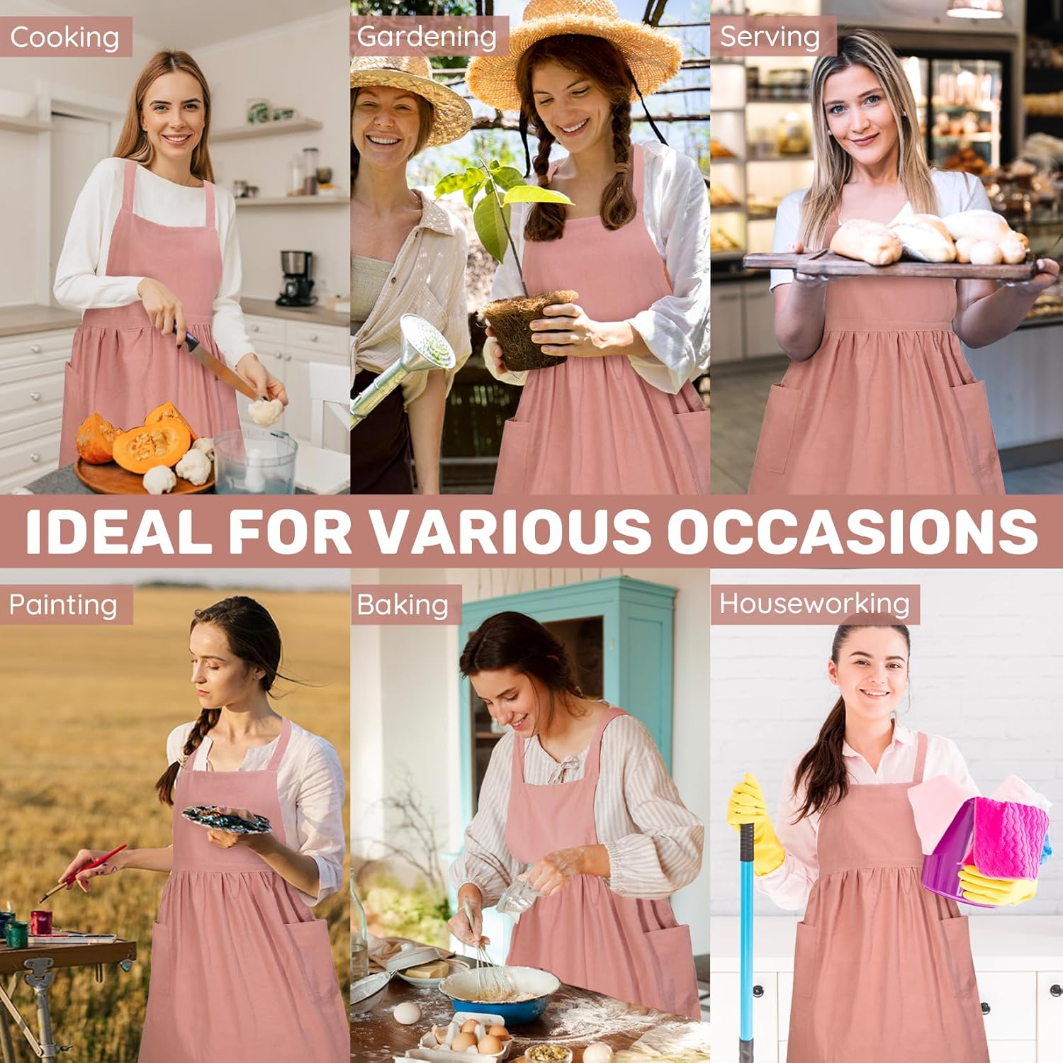 Pinafore Dress Apron for Women Girls Vintage Ruffle Cotton Chef Apron 