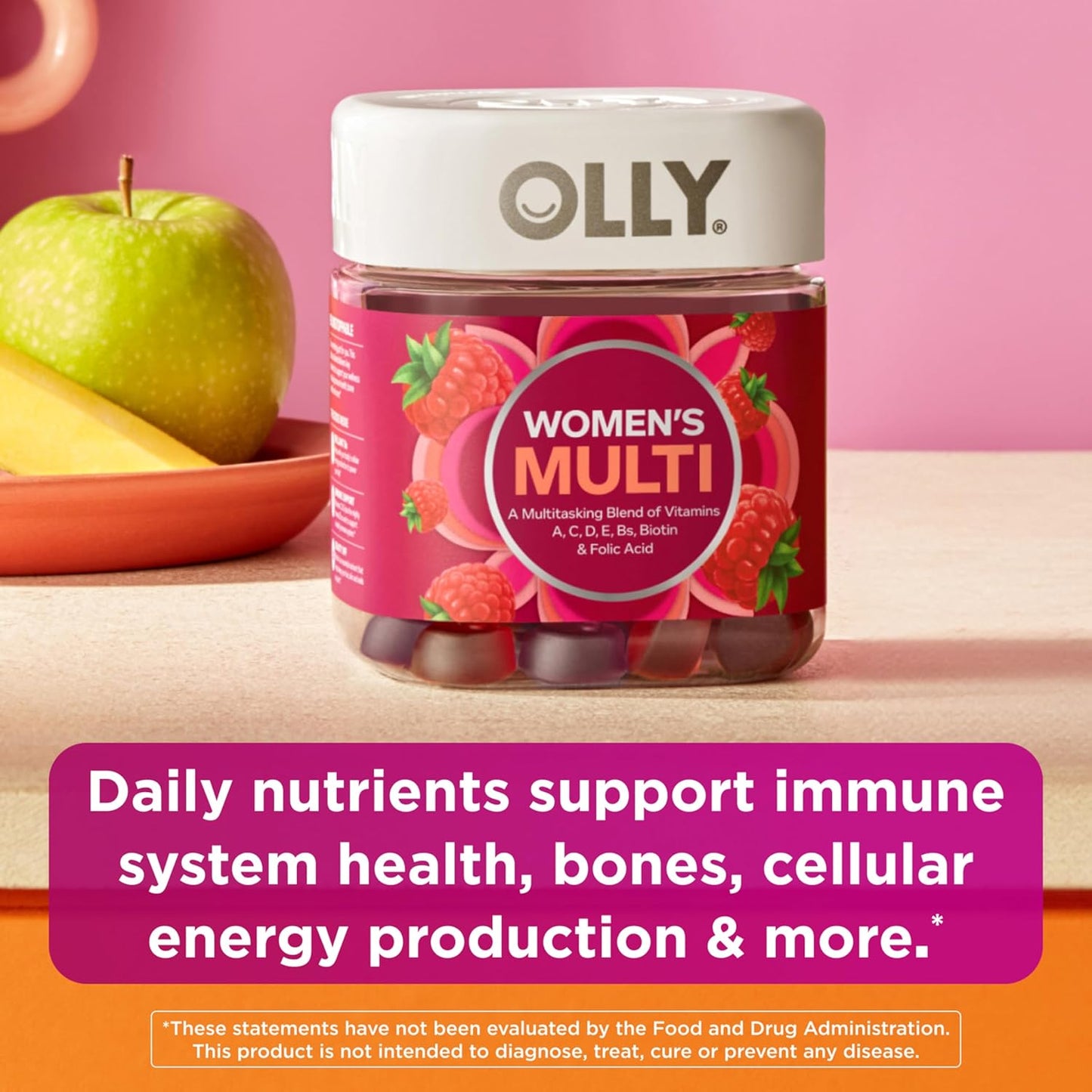 OLLY Women's Multivitamin Gummy, Vitamins A, D, C, E, Biotin, Folic Ac
