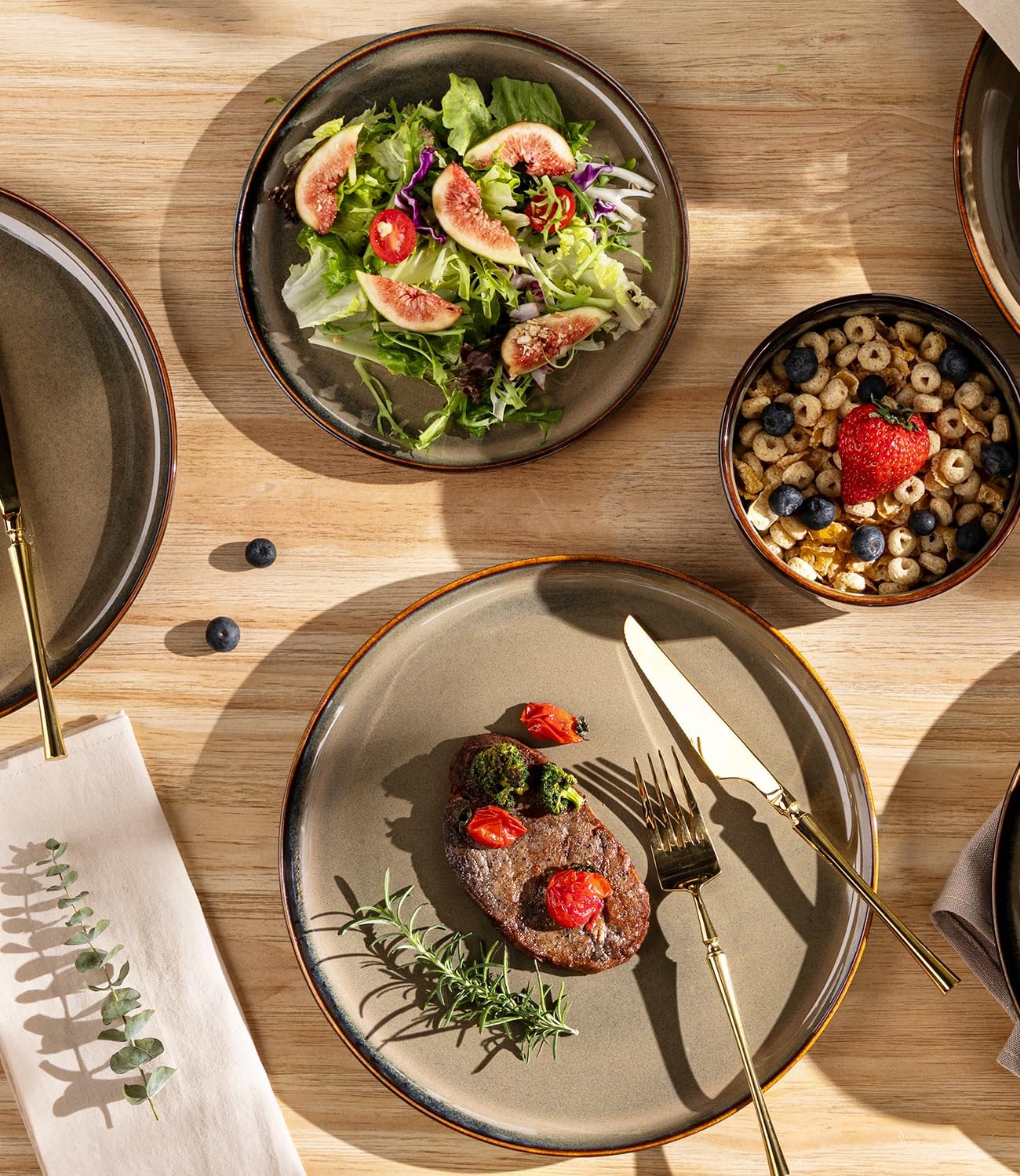 TheTerra Ceramic Dinnerware Sets for 4, 12 Pieces Handmade Reactive Gl