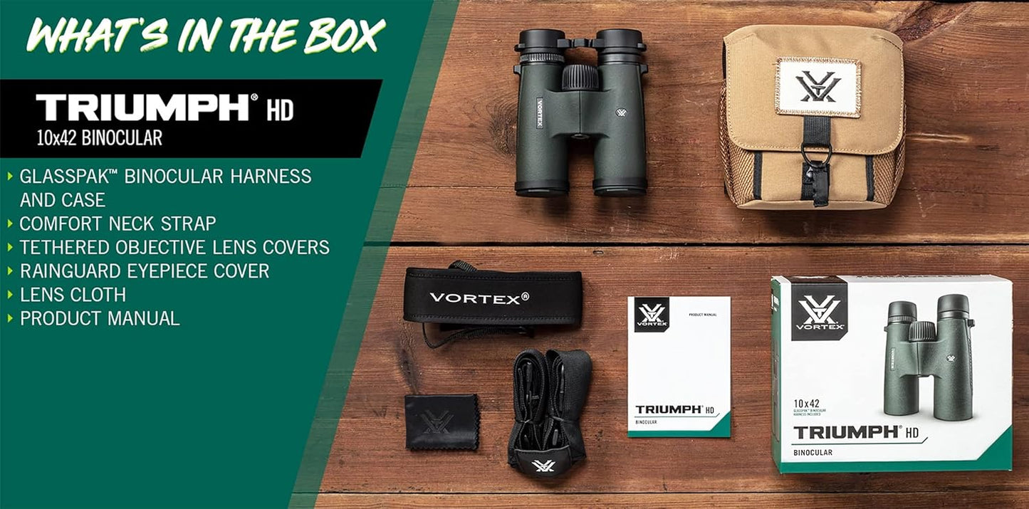 Vortex Optics Triumph HD 10x42 Binoculars | HD Optical System, Fully Multi-Coated Lenses, Rubber Armor, Tripod Adaptable, Waterproof, Fogproof, Shockproof | Unlimited, Unconditional