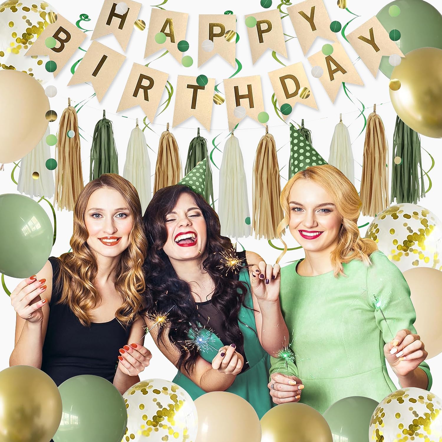 Green Birthday Party Decorations for Women Girls with Happy Birthday B