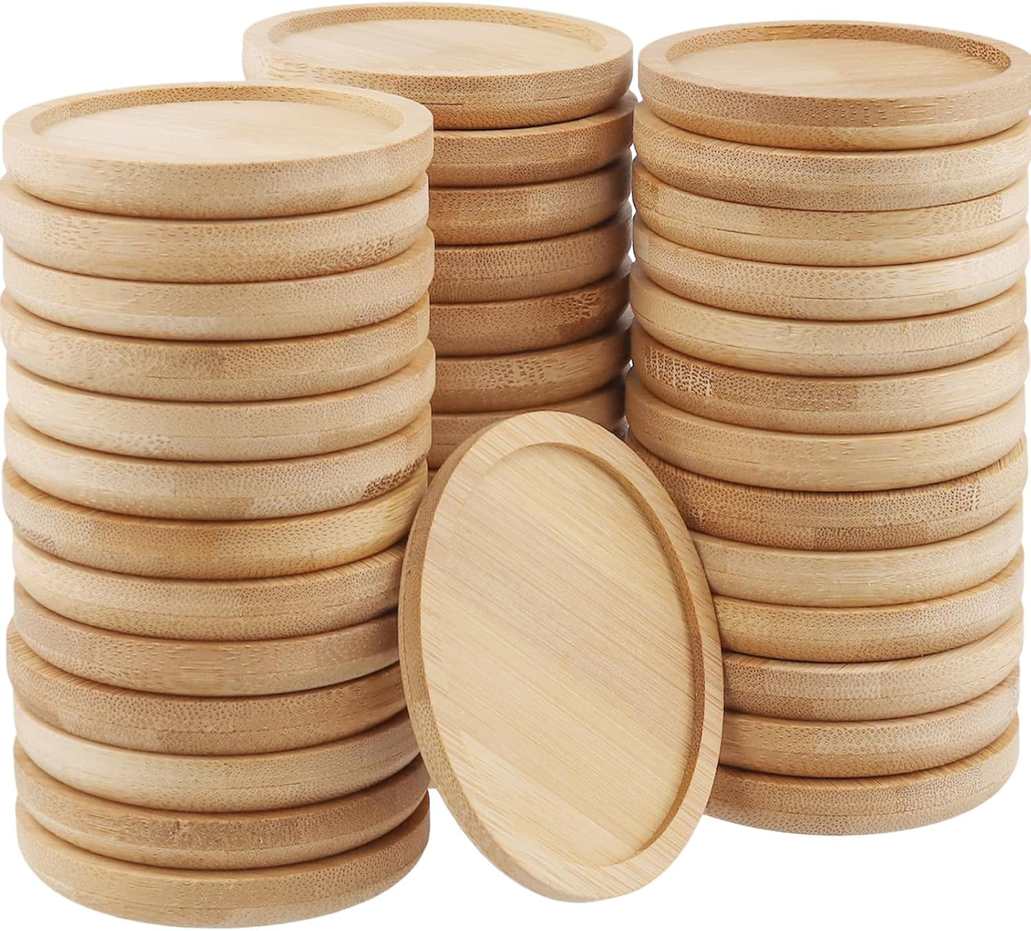 20 PCS 5 Inch Natural Bamboo Coasters, Round Bamboo Planter Saucer Trays, Wooden Drink Coasters for Drinks Plant Pots