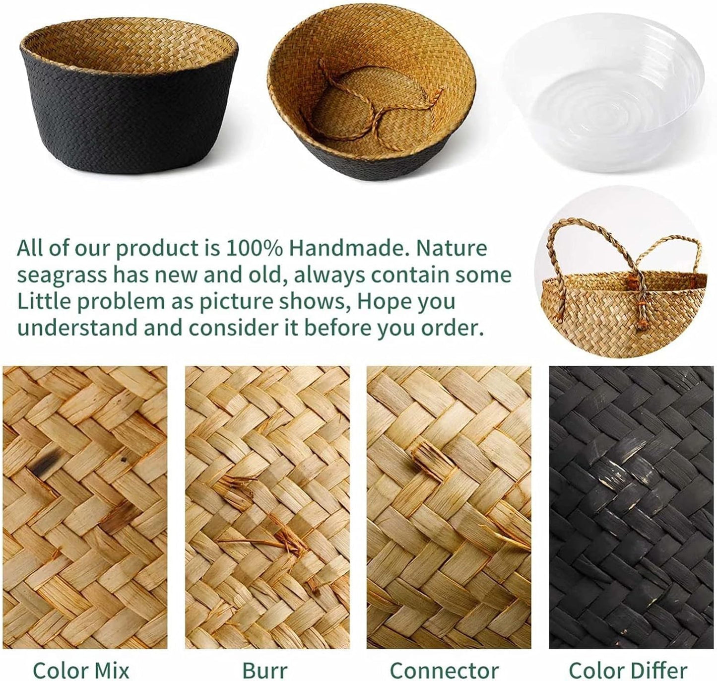 2 Pack Hand Woven Seagrass Plant Basket for Succulents,Boho Belly Plan