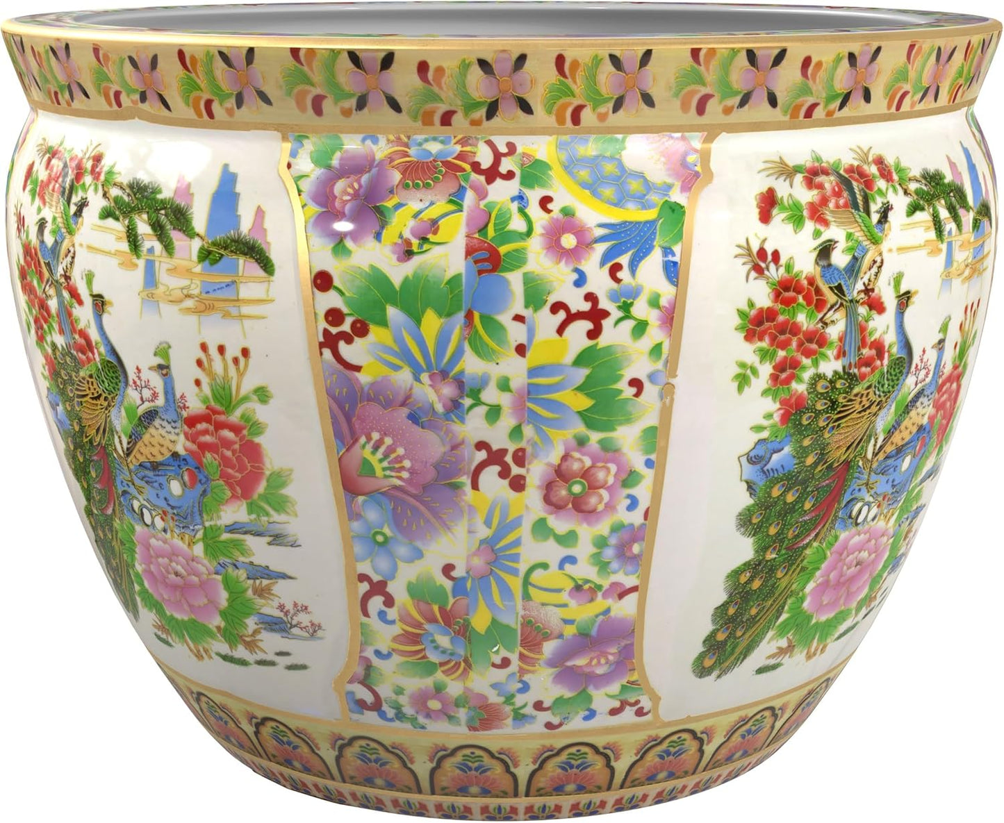 Red Lantern 16" Satsuma Birds & Flowers Porcelain Fishbowl