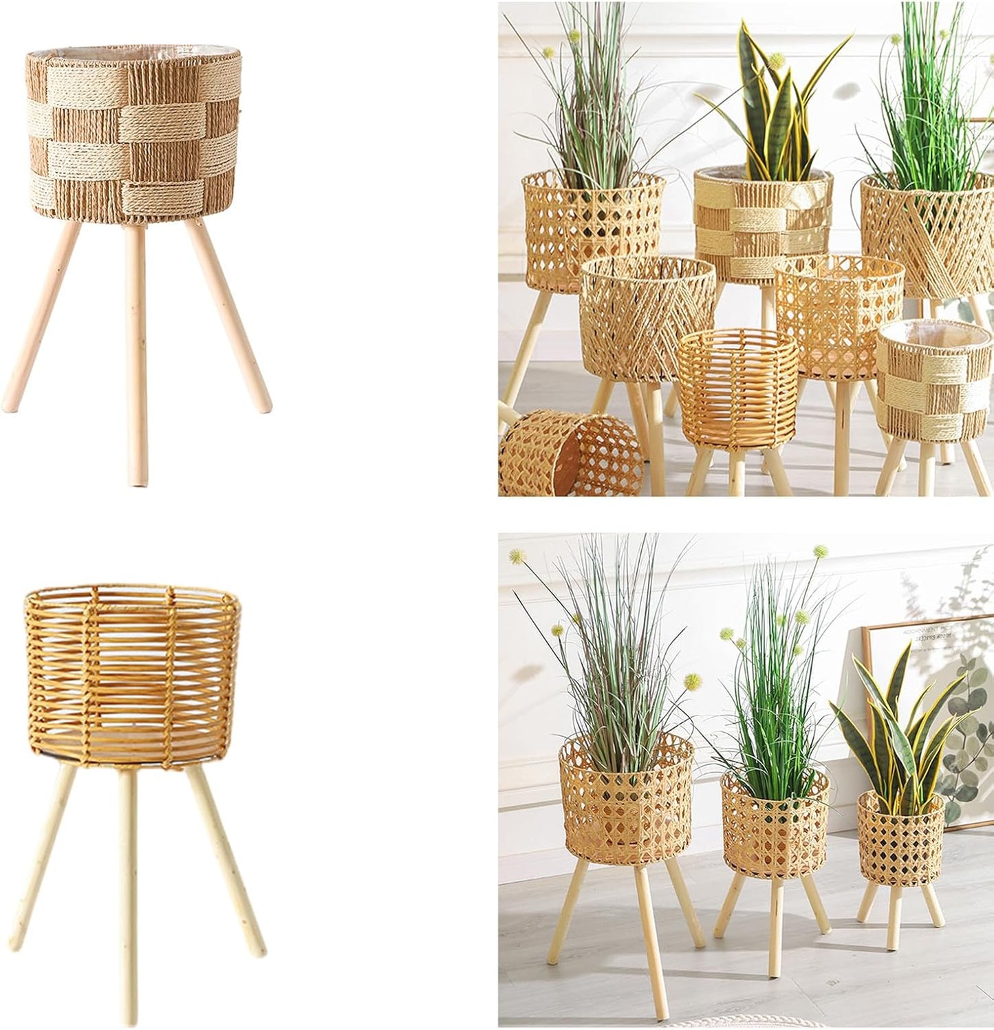 Rattans Handwoven Flowerpots Plant Basket Planter With Wood Stand Rack Indoor Outdoor Garden Storage Container Home Decors