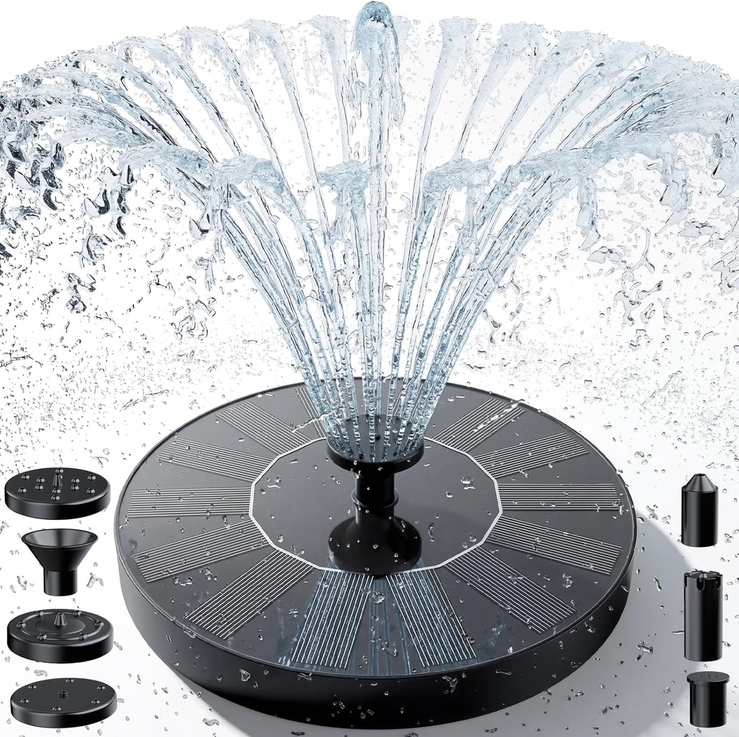 AMZtime 1.4W Solar Bird Bath Fountain with 4 Fixed Rods, Solar Fountain Pump with Upgraded Solar Panels, Solar Powered Floating Water Fountain Pump for Bird Bath, Ponds, Garden, Fish Tank and Outdoor