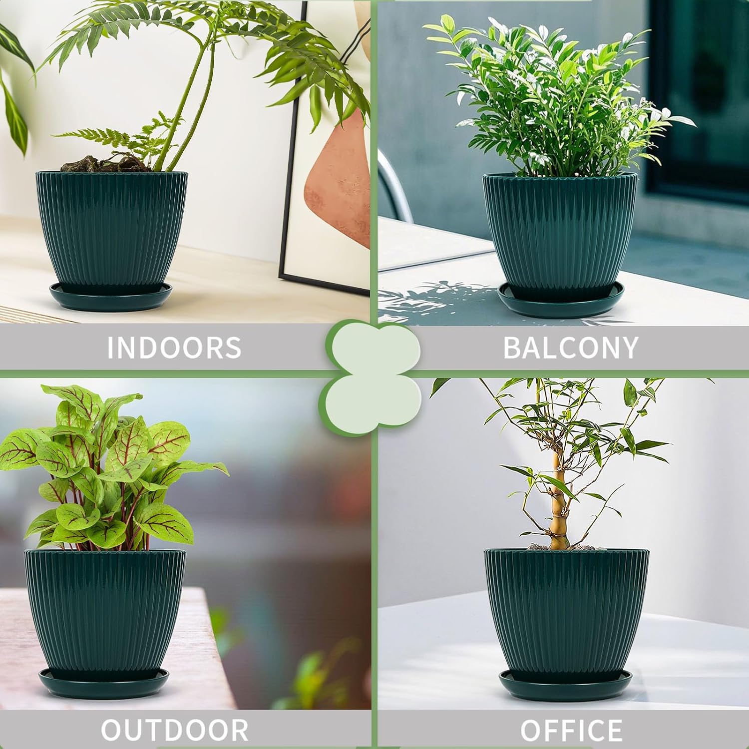 Plant Pots Indoor with Saucers & Drainage - 6 Pack Flower Pots - Plast